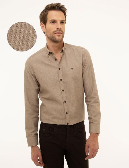 Bej Slim Fit Uzun Kollu Gömlek - 50209639026