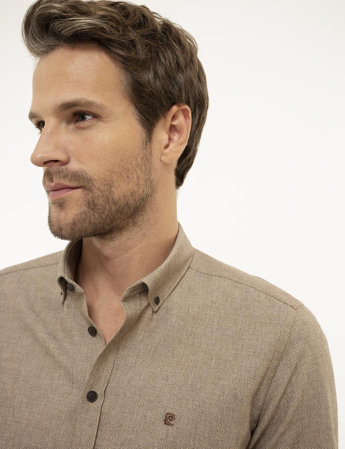 Bej Slim Fit Uzun Kollu Gömlek - 50209639026