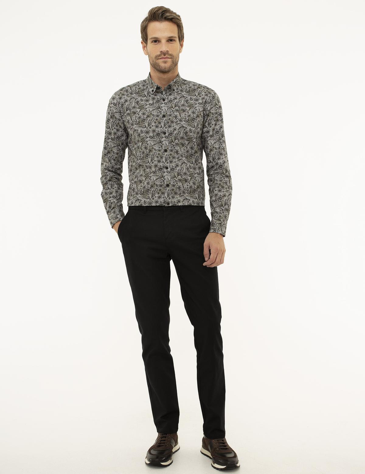 Siyah Slim Fit Kanvas Pantolon