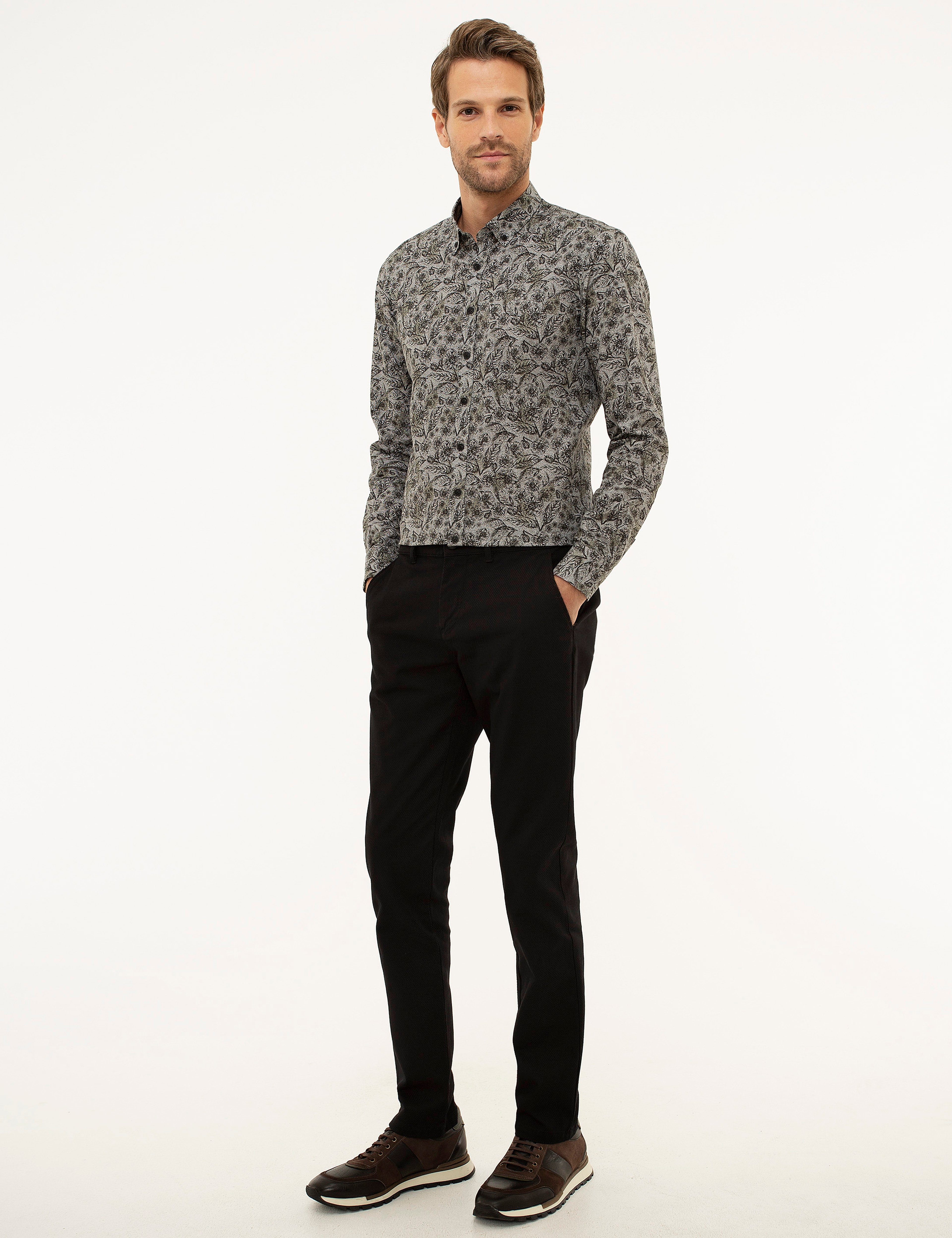 Siyah Slim Fit Kanvas Pantolon - Image 2