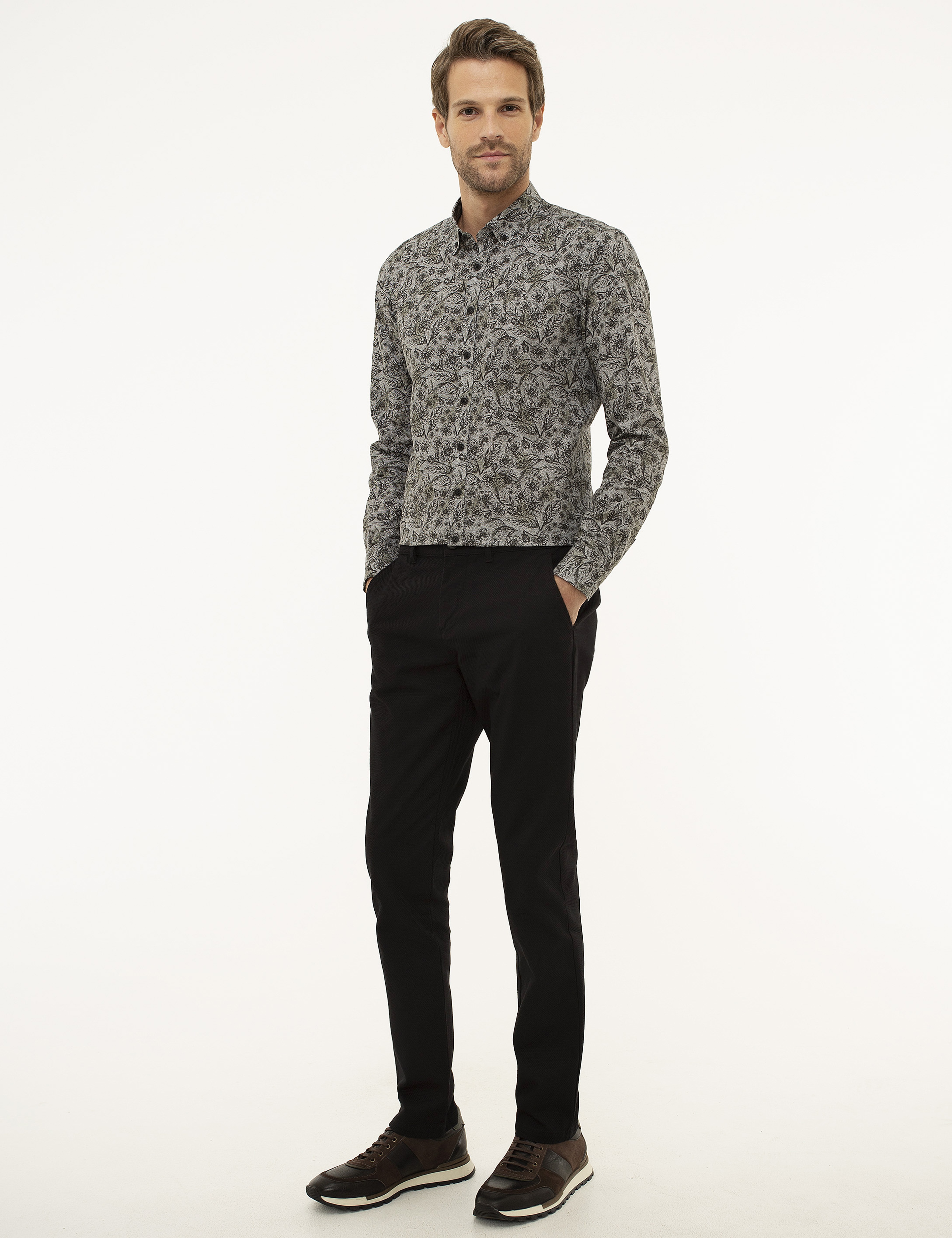 Siyah Slim Fit Kanvas Pantolon