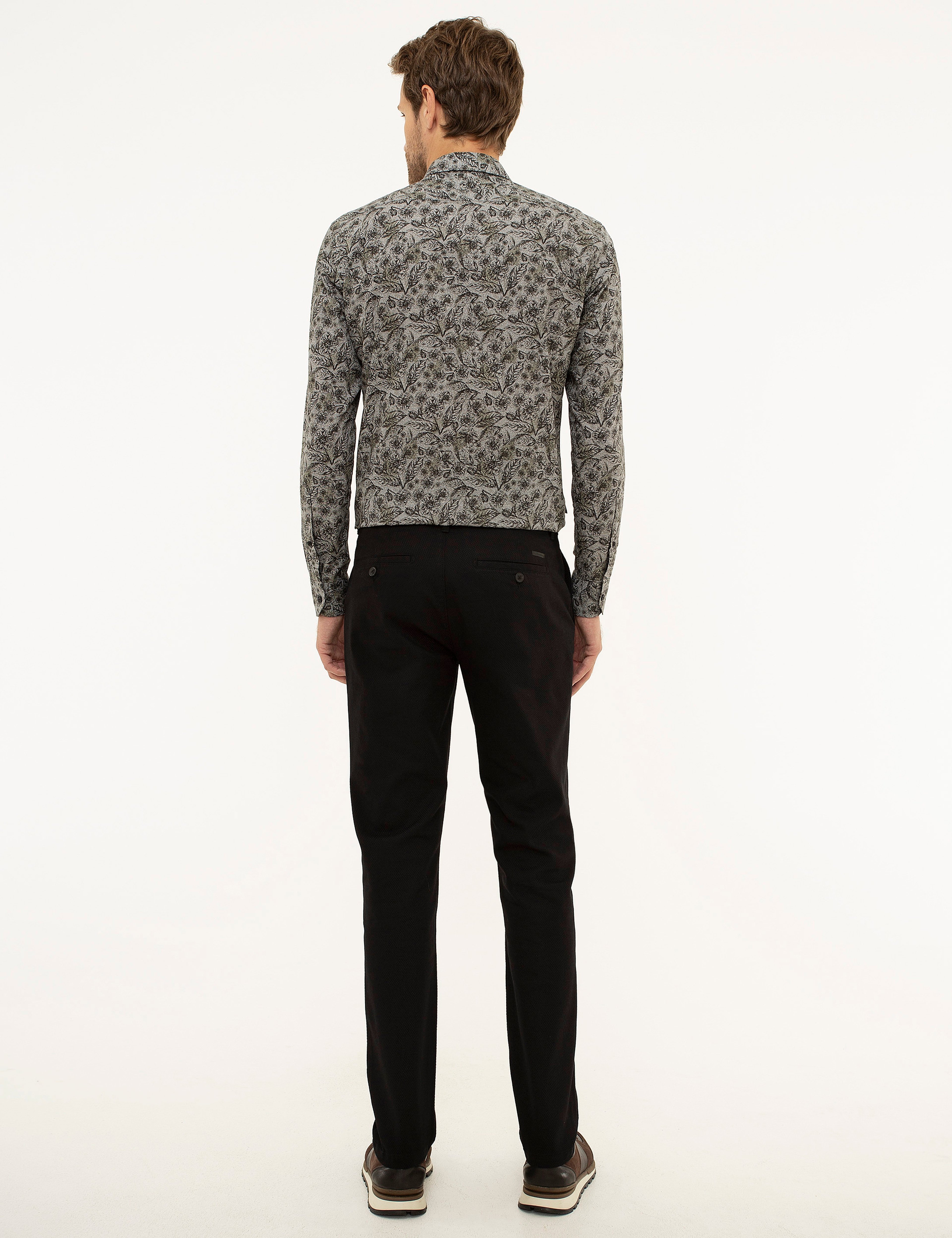 Siyah Slim Fit Kanvas Pantolon - Image 3