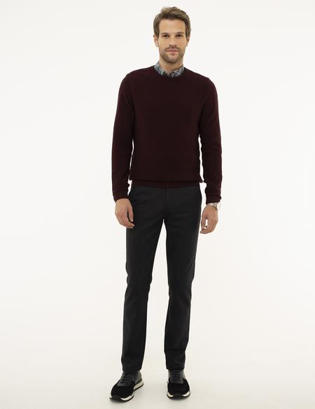 Bordo Slim Fit Bisiklet Yaka Triko Kazak - 50213425031