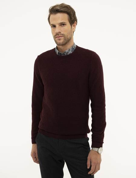 Bordo Slim Fit Bisiklet Yaka Triko Kazak - 50213425031