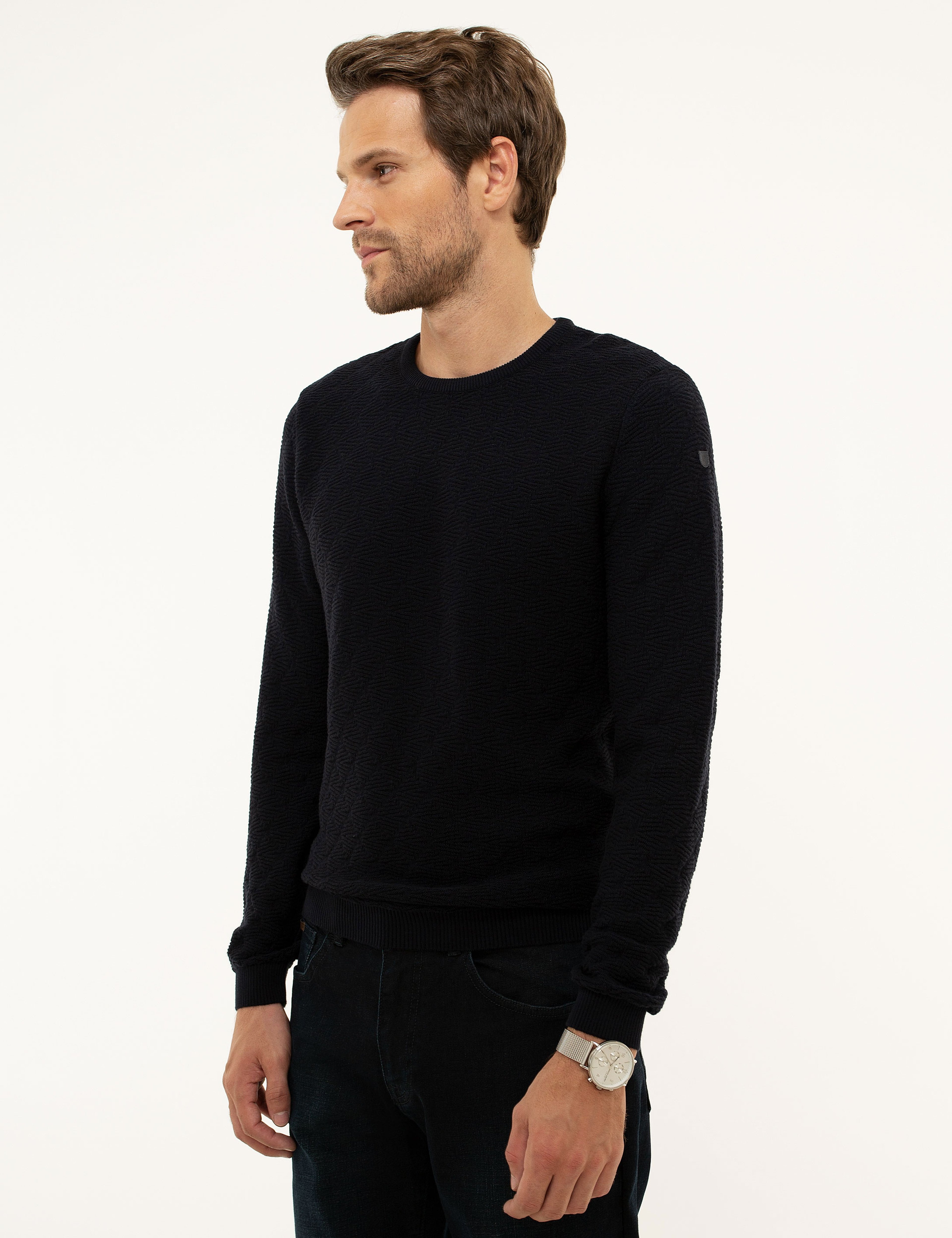 Koyu Lacivert Slim Fit Triko Kazak - Image 3