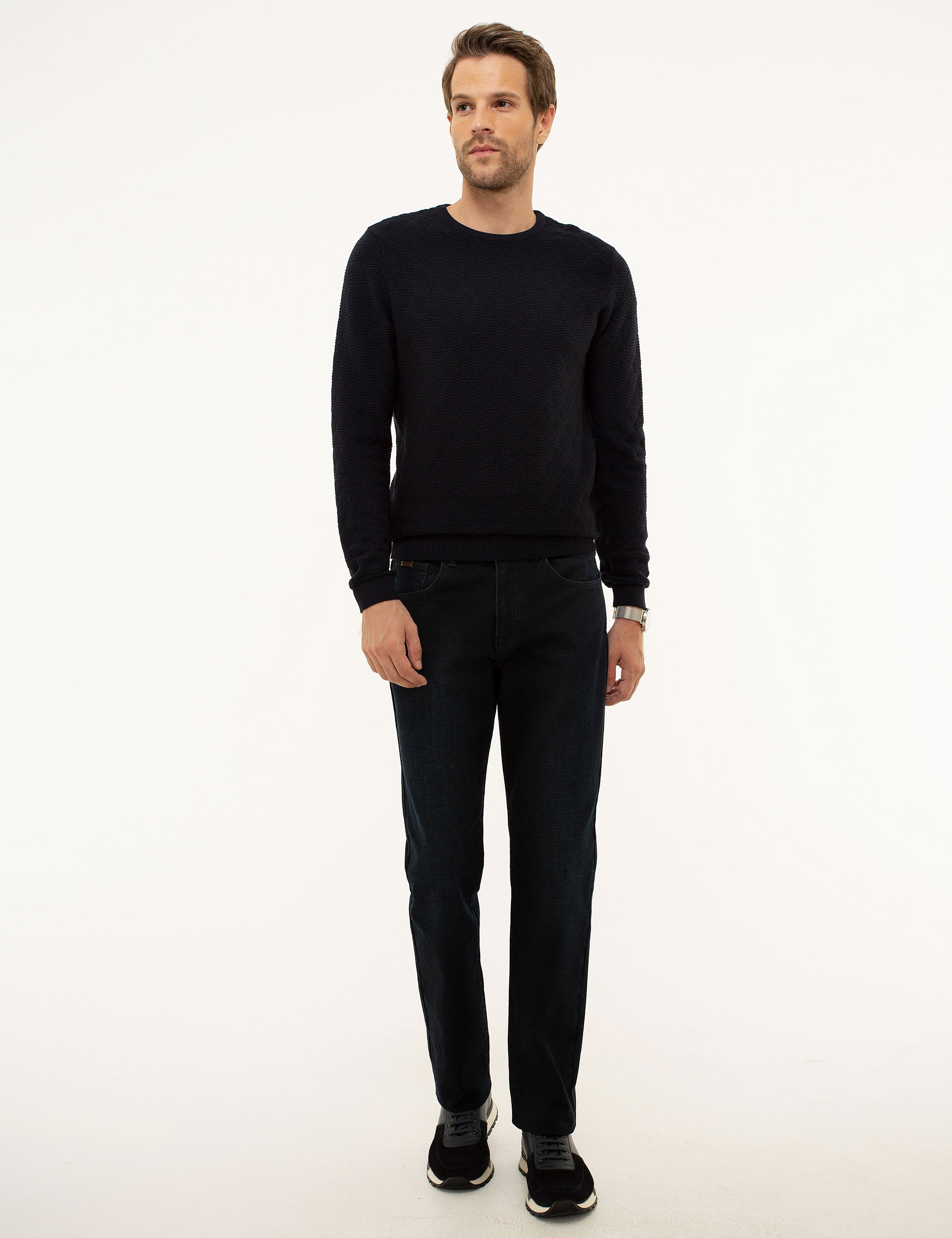 Koyu Lacivert Slim Fit Triko Kazak - Image 5