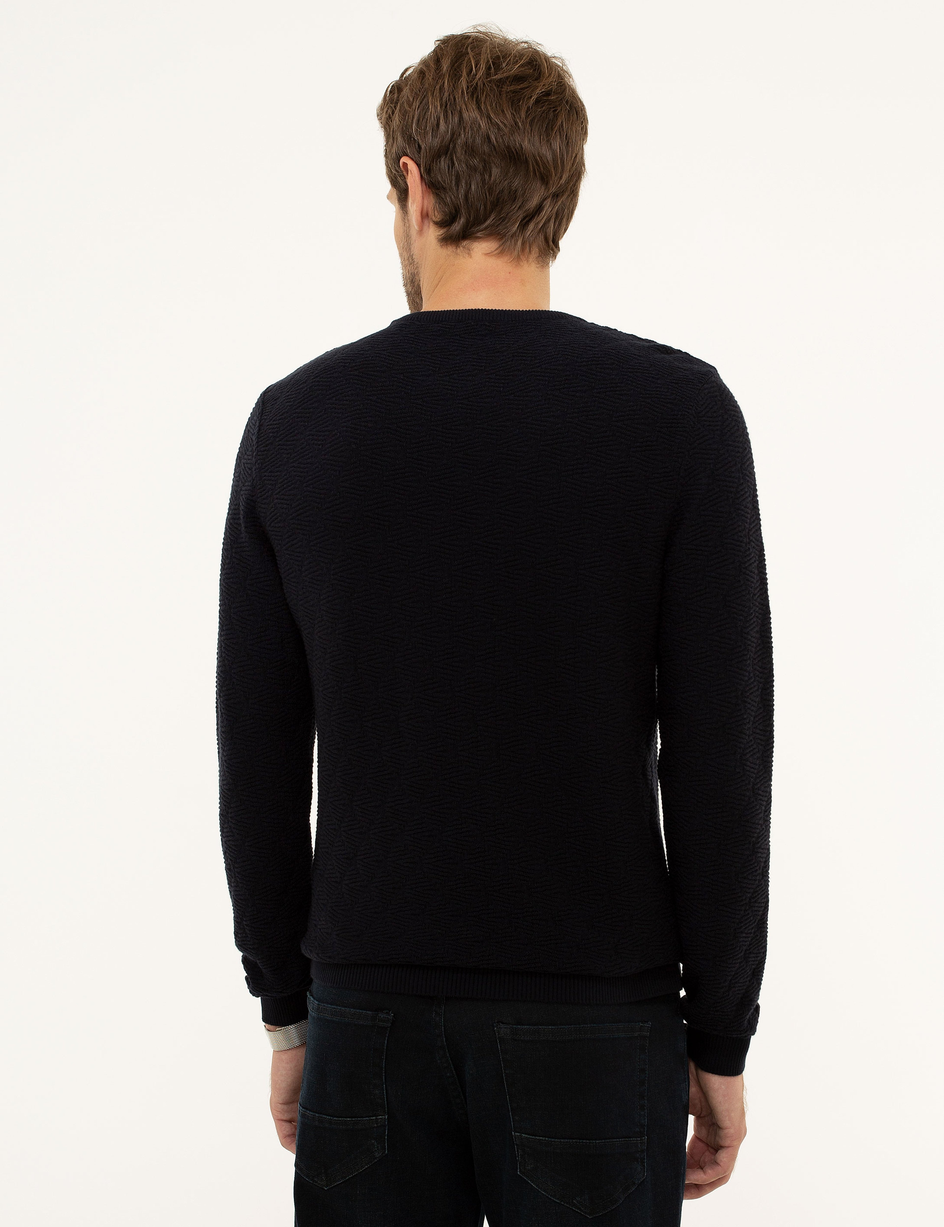Koyu Lacivert Slim Fit Triko Kazak - Image 4