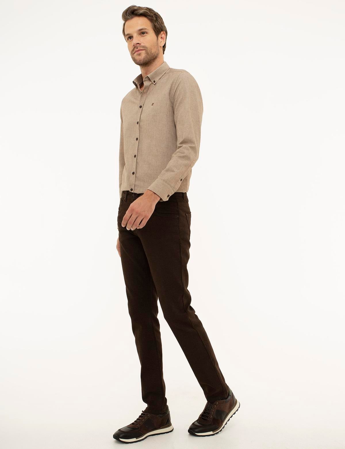 Kahverengi Slim Fit Chino Pantolon - 50213634046