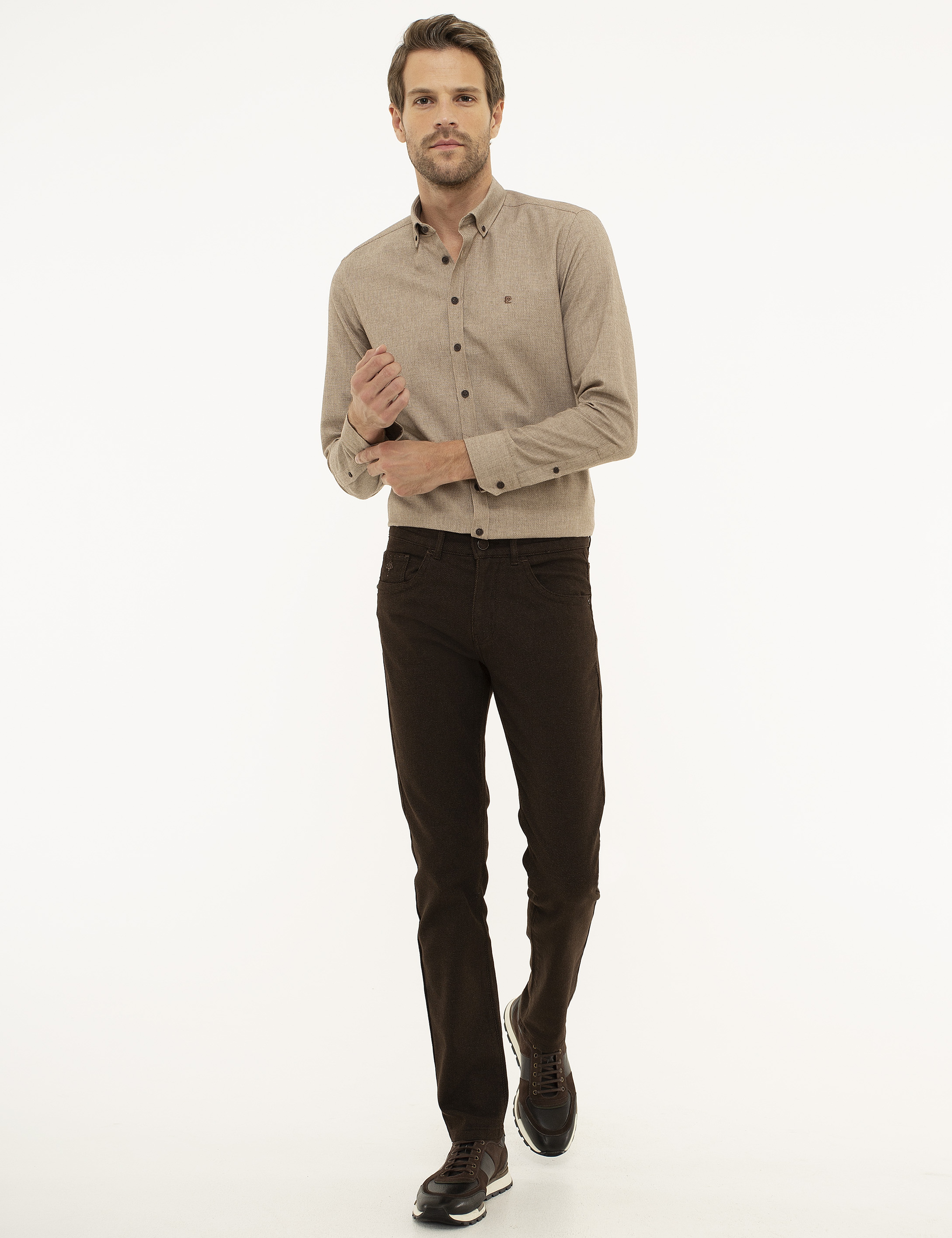 Kahverengi Slim Fit Kanvas Pantolon - Image 1