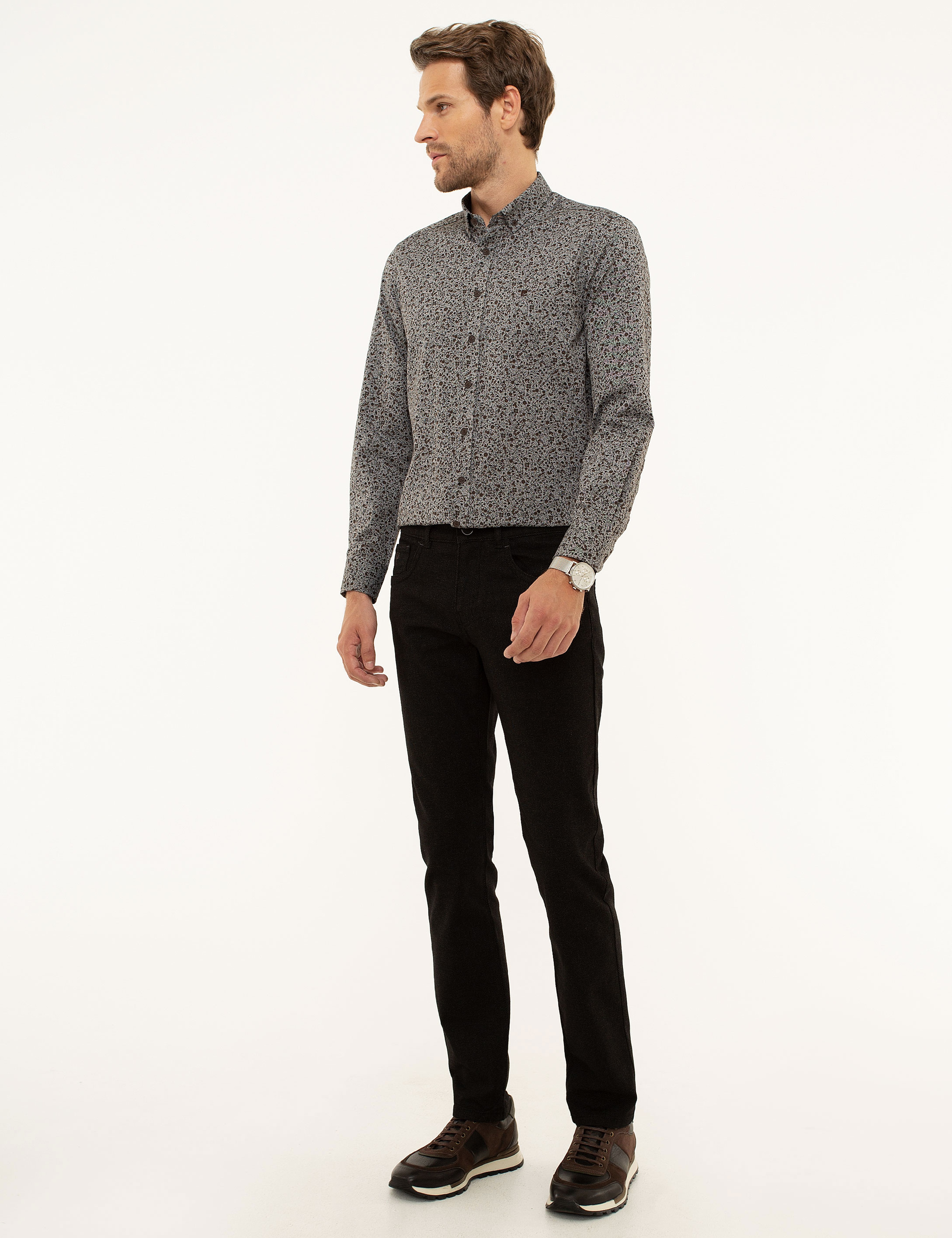 Siyah Slim Fit Chino Pantolon - Image 2