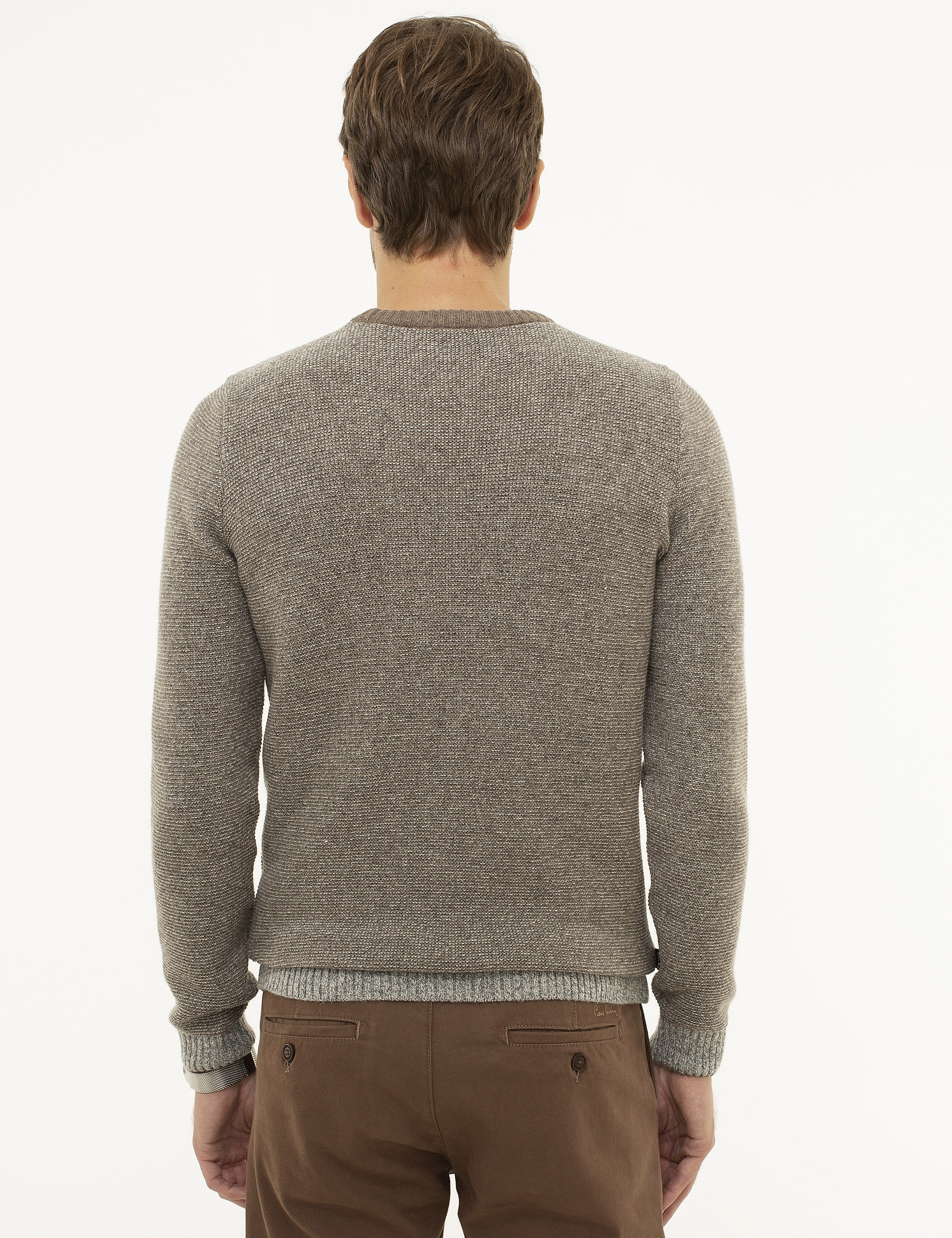 Açık Gri Slim Fit Yün Karışımlı Triko Kazak