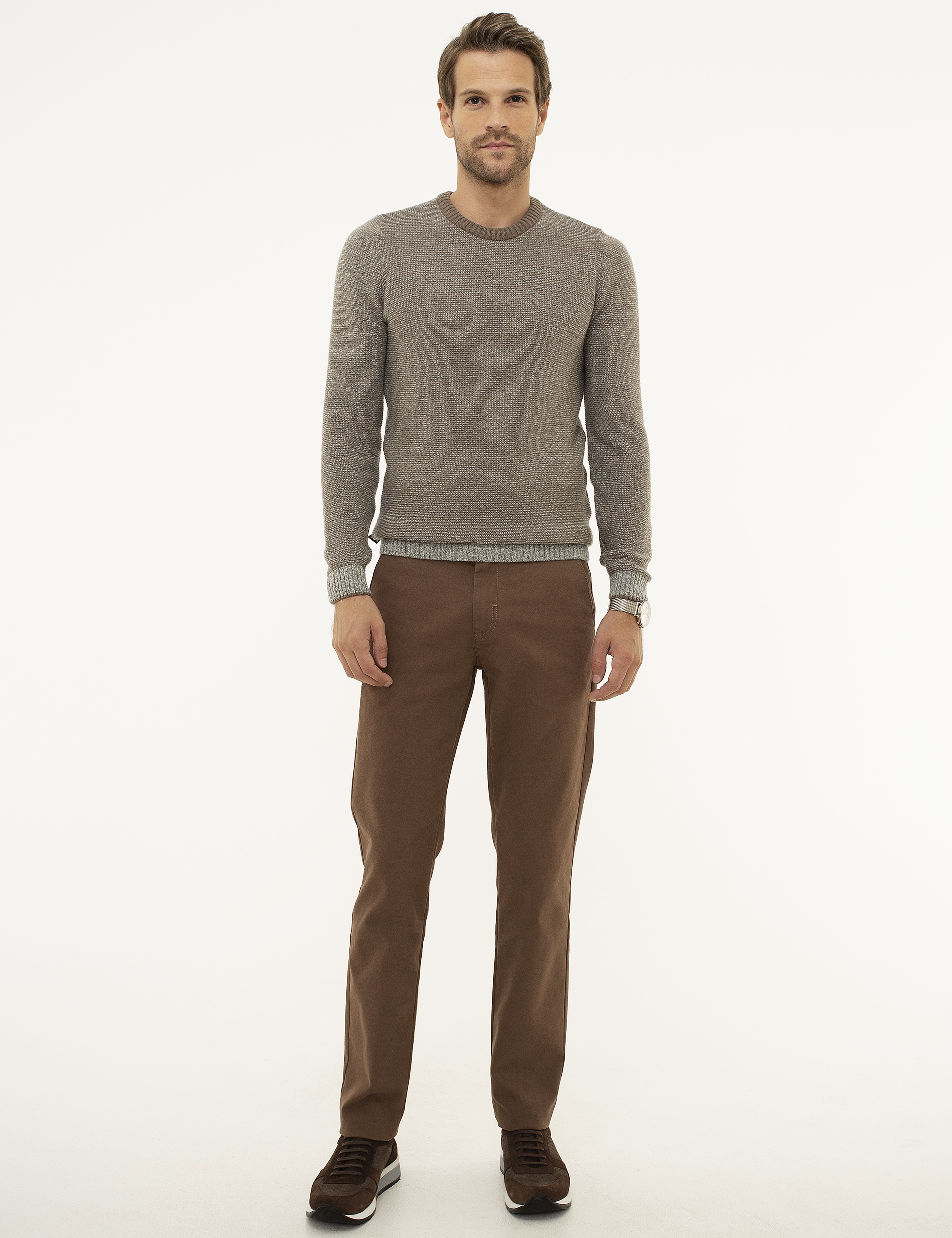 Açık Gri Slim Fit Yün Karışımlı Triko Kazak
