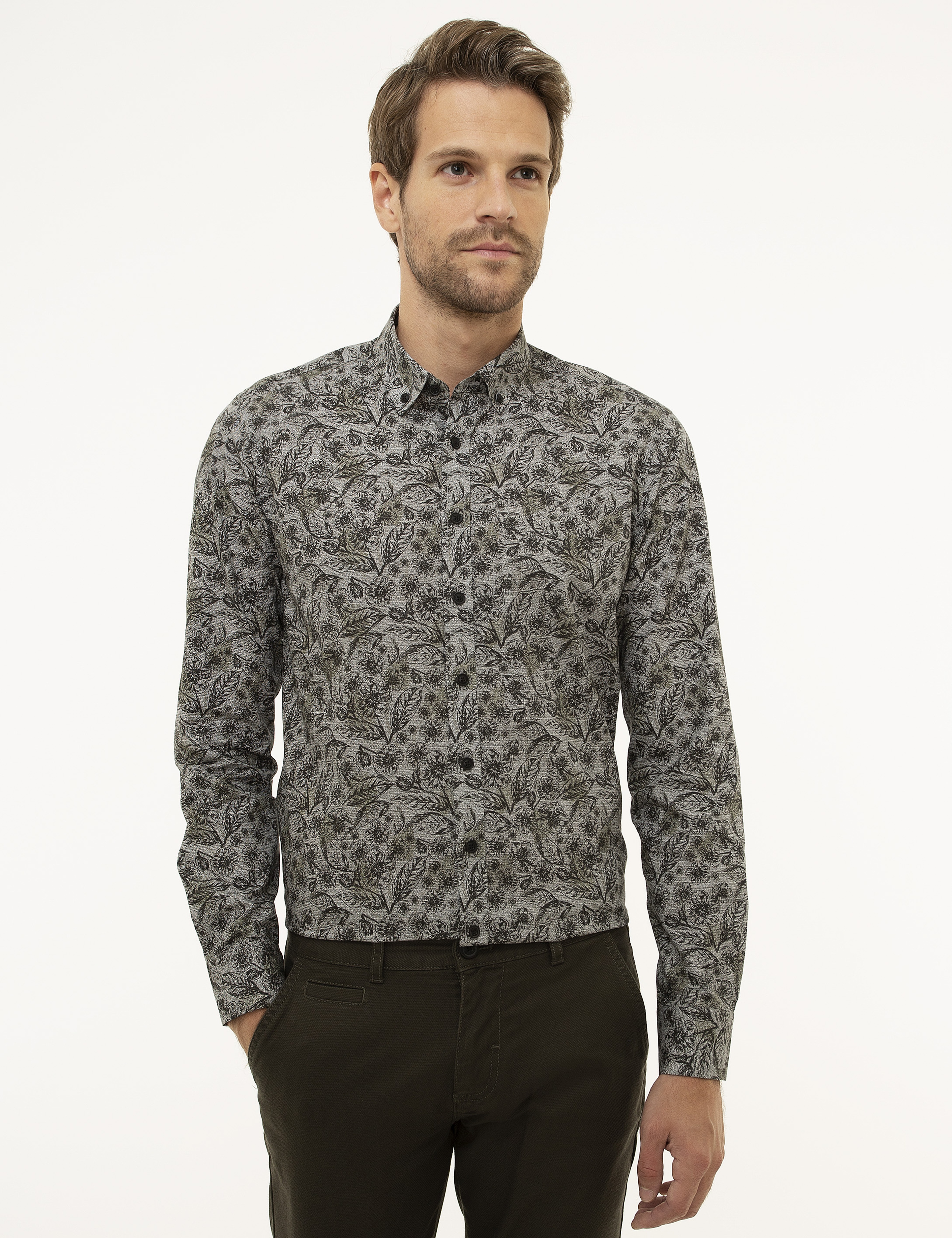Siyah Slim Fit Uzun Kollu Gömlek - Image 2