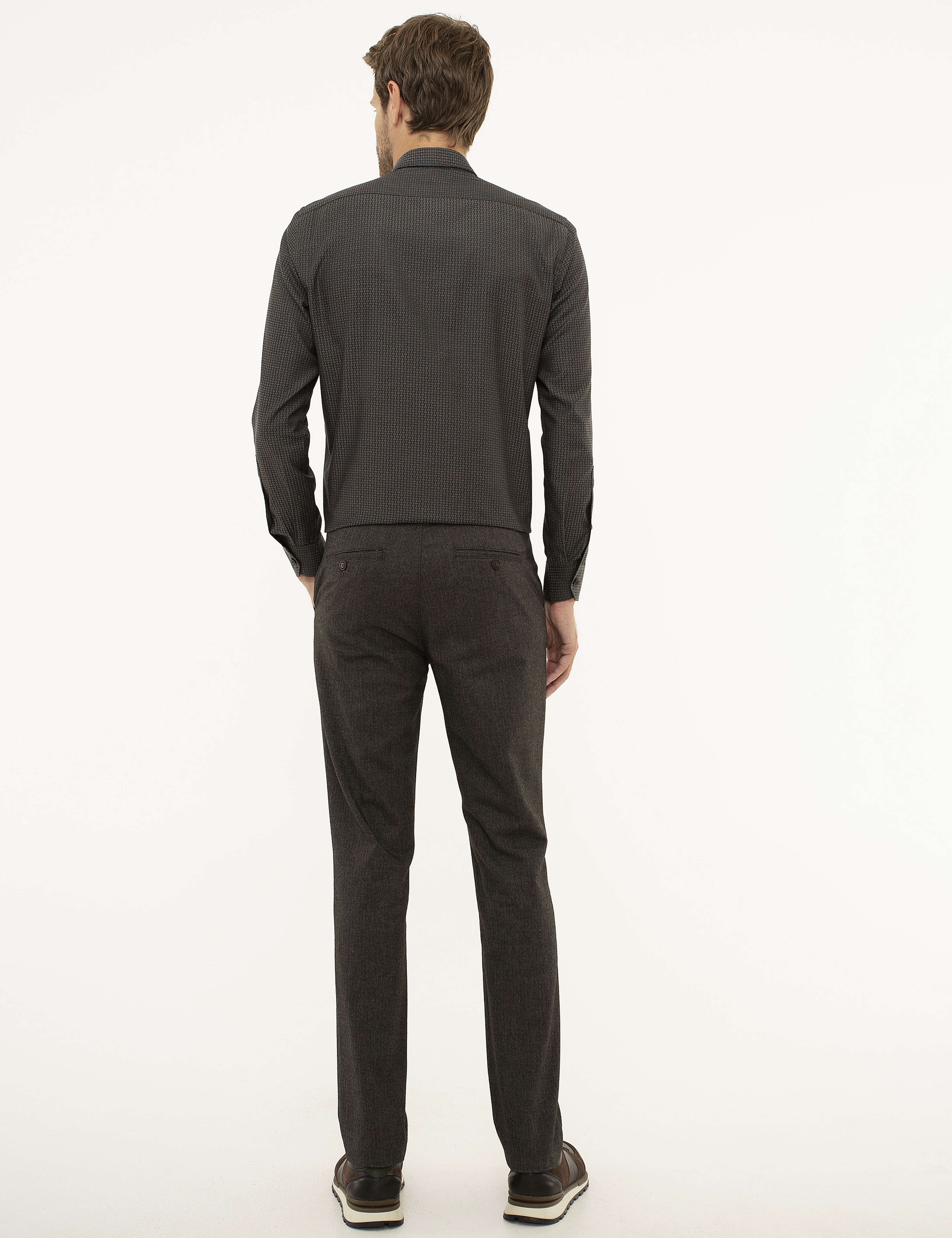 Kahverengi Slim Fit Kanvas Pantolon - Image 3