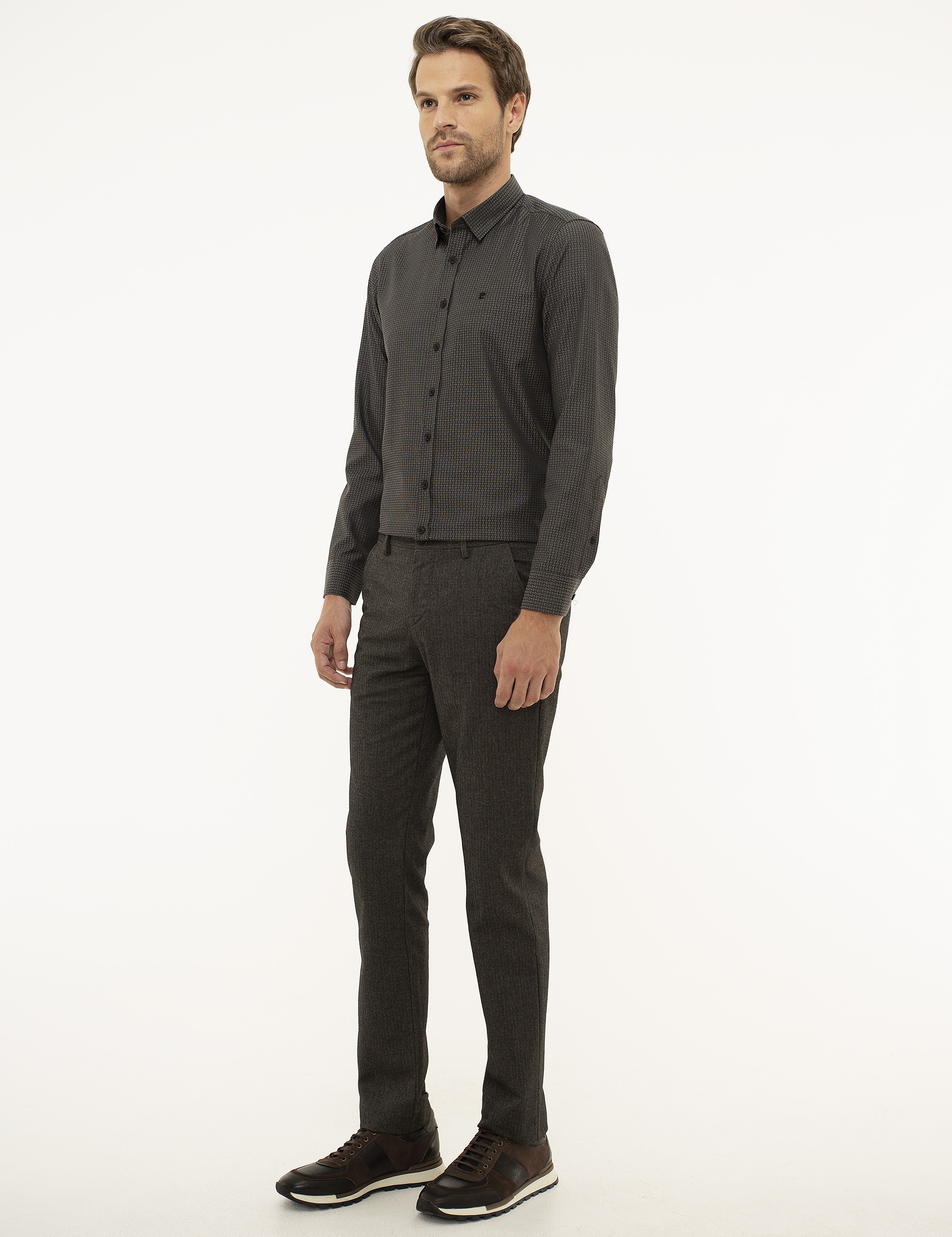 Kahverengi Slim Fit Kanvas Pantolon - Image 2
