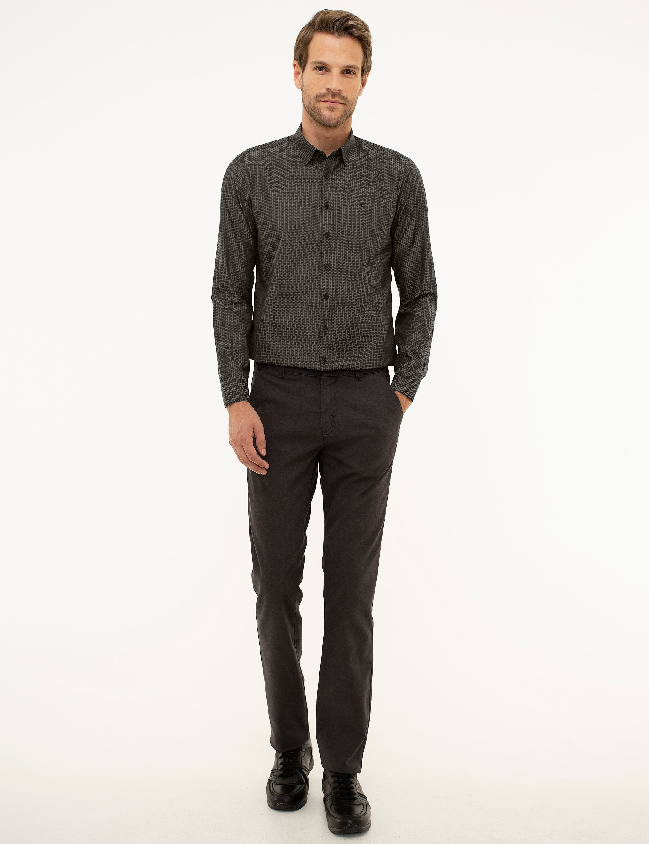 Antrasit Slim Fit Kanvas Pantolon