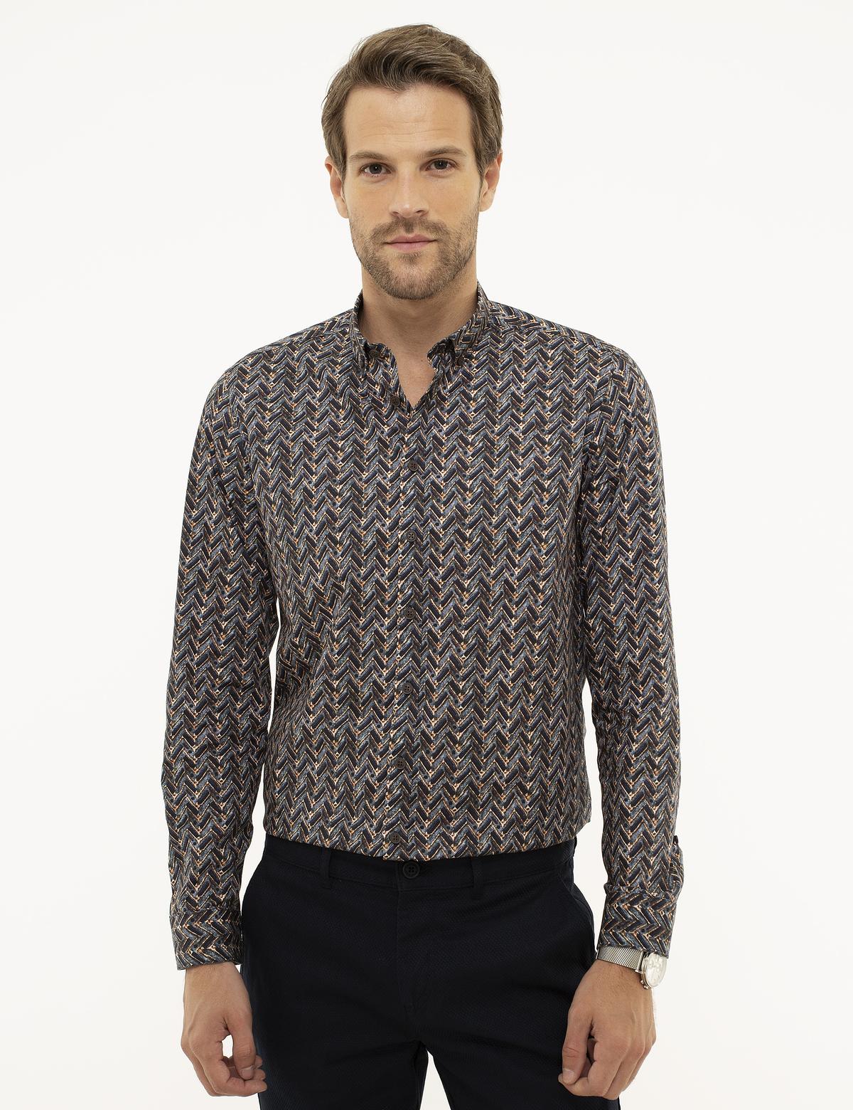 Lacivert Slim Fit Uzun Kollu Gömlek