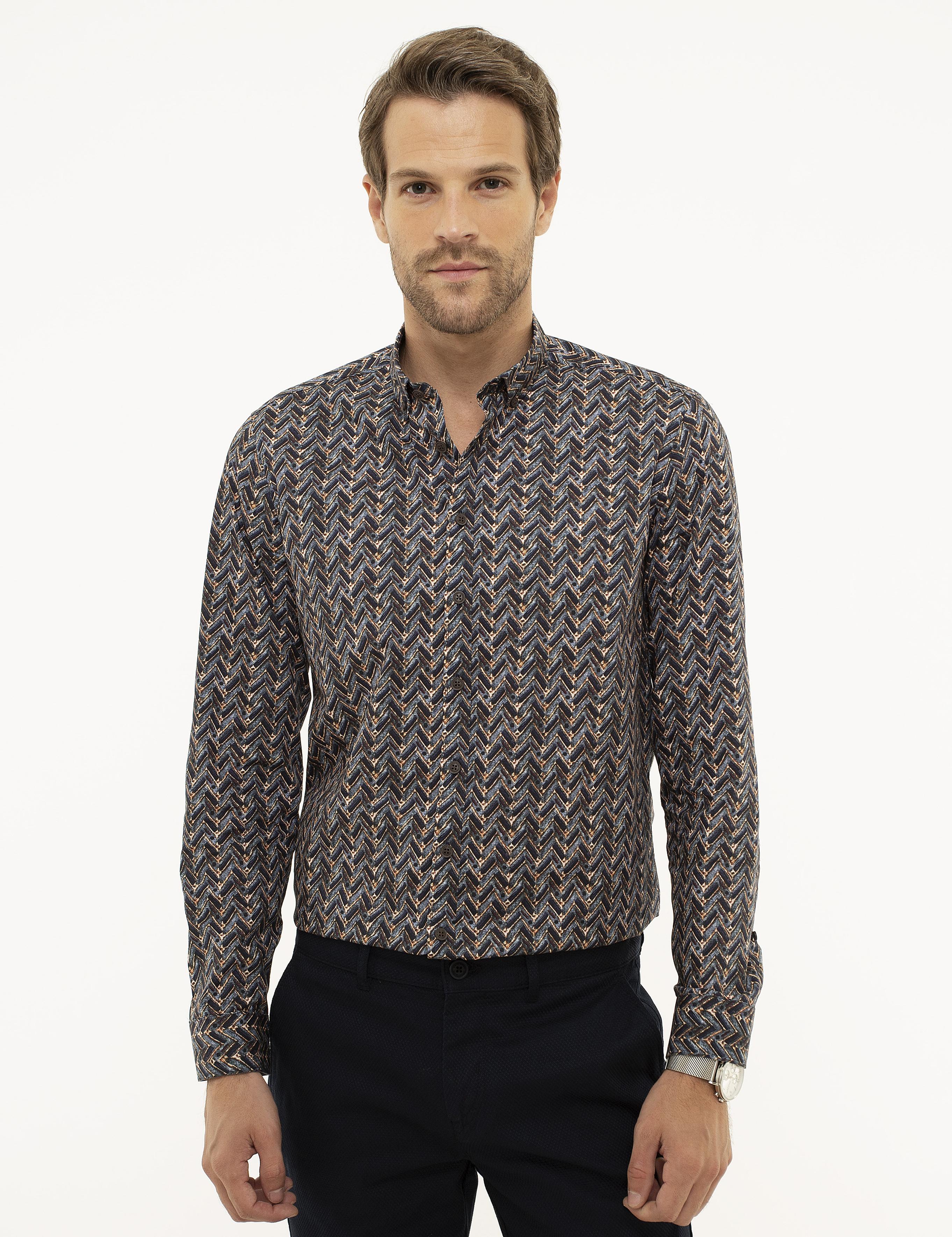 Lacivert Slim Fit Uzun Kollu Gömlek