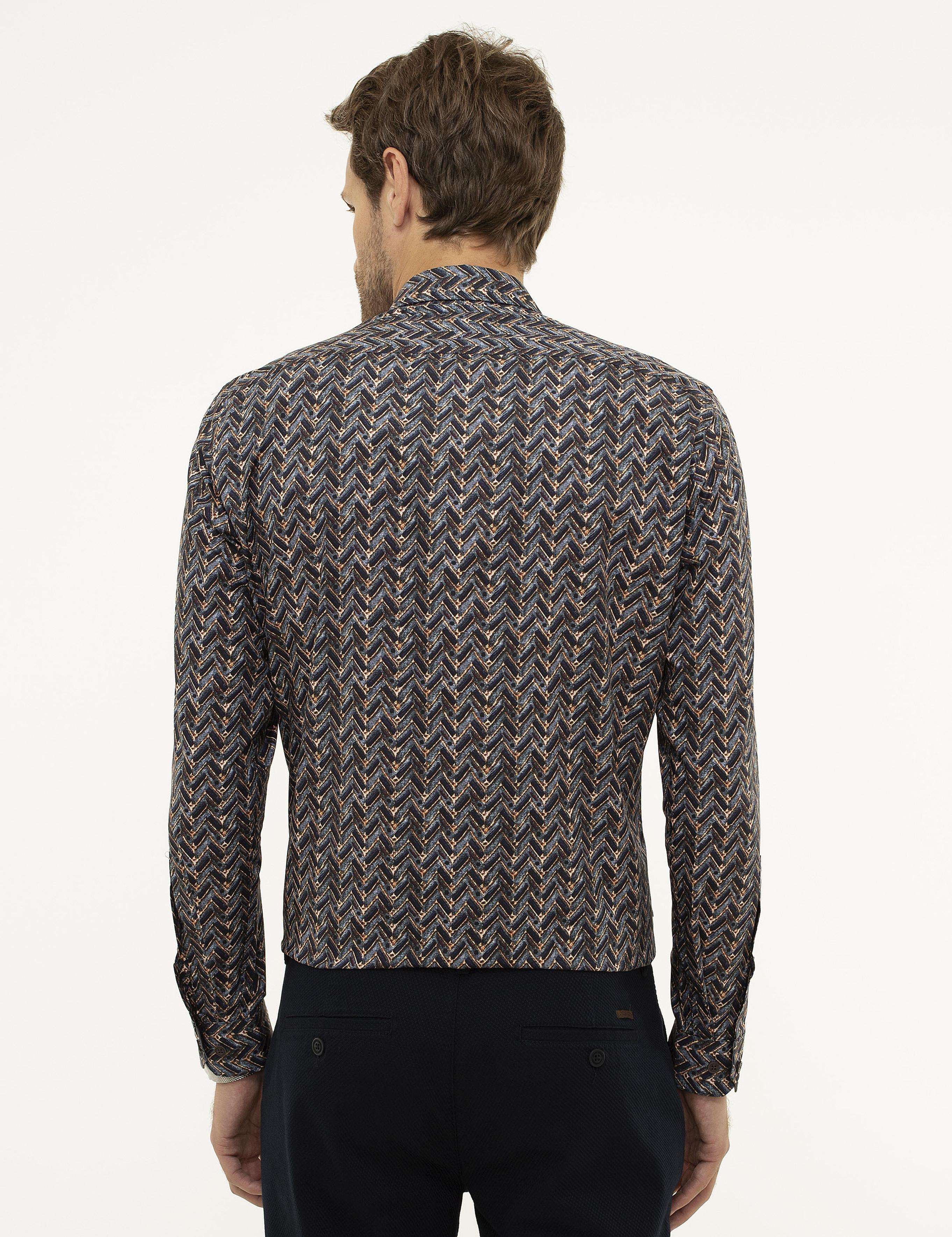 Lacivert Slim Fit Uzun Kollu Gömlek