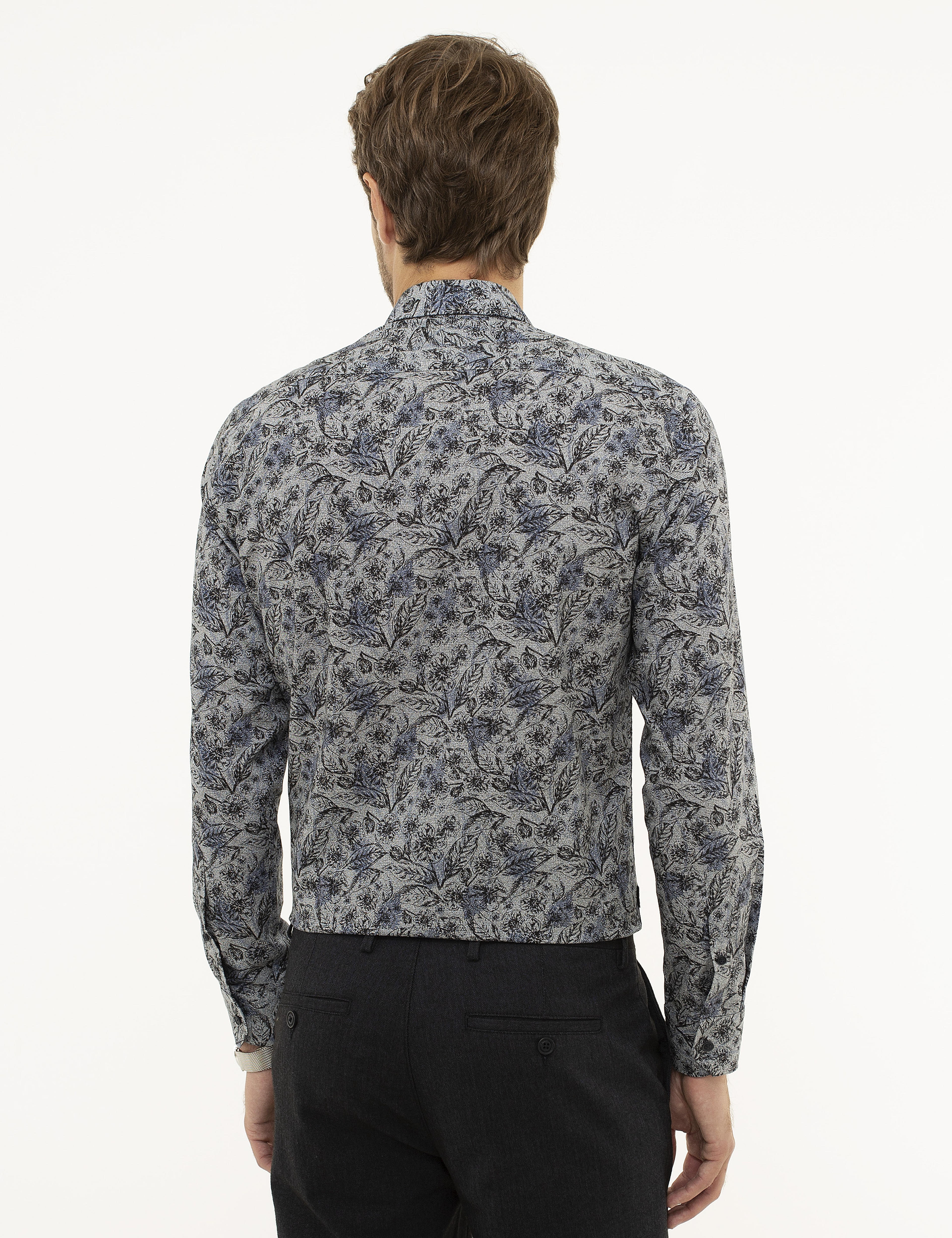 Lacivert Slim Fit Uzun Kollu Gömlek - Image 3
