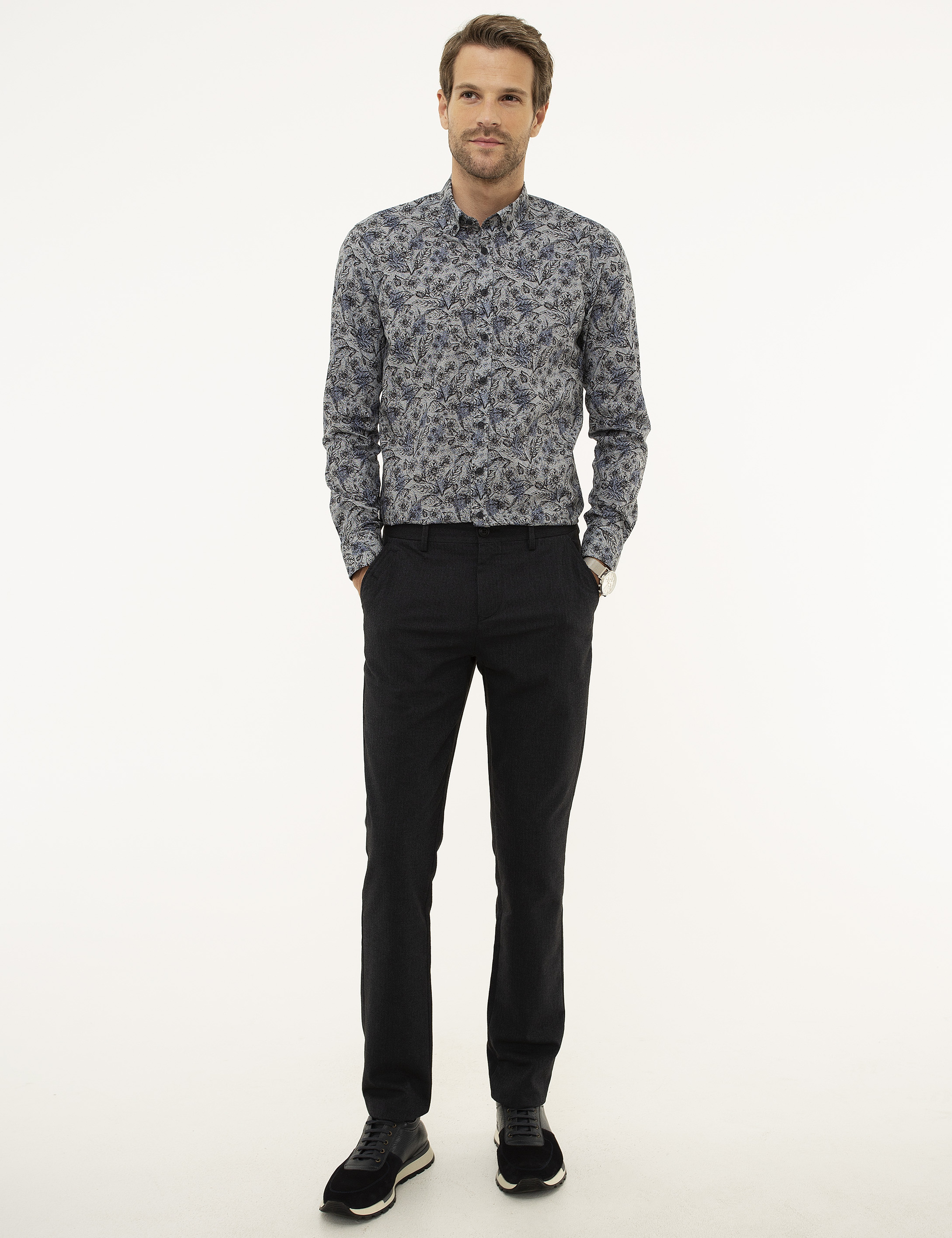 Lacivert Slim Fit Uzun Kollu Gömlek - Image 4