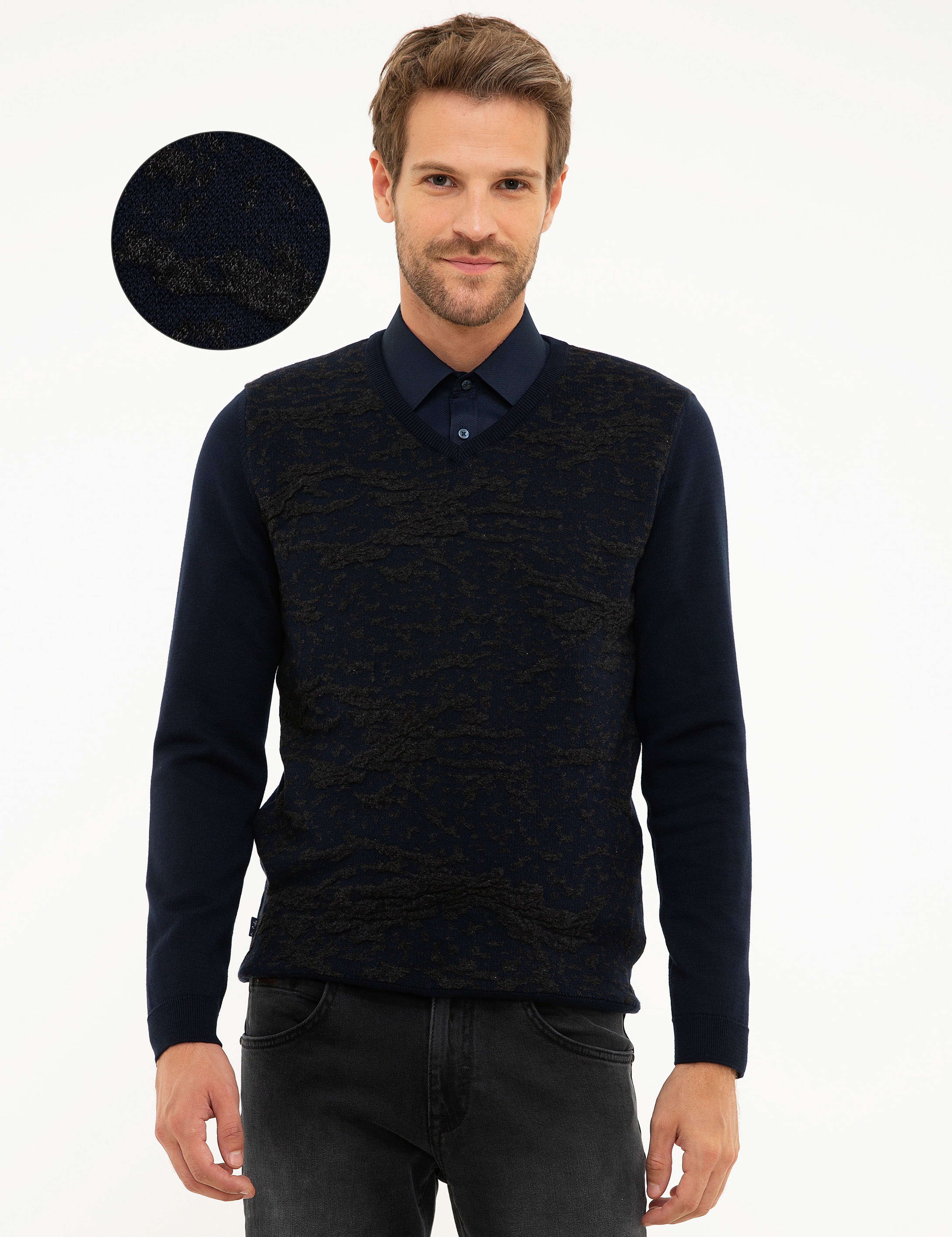 Koyu Lacivert Slim Fit Kazak - Image 1