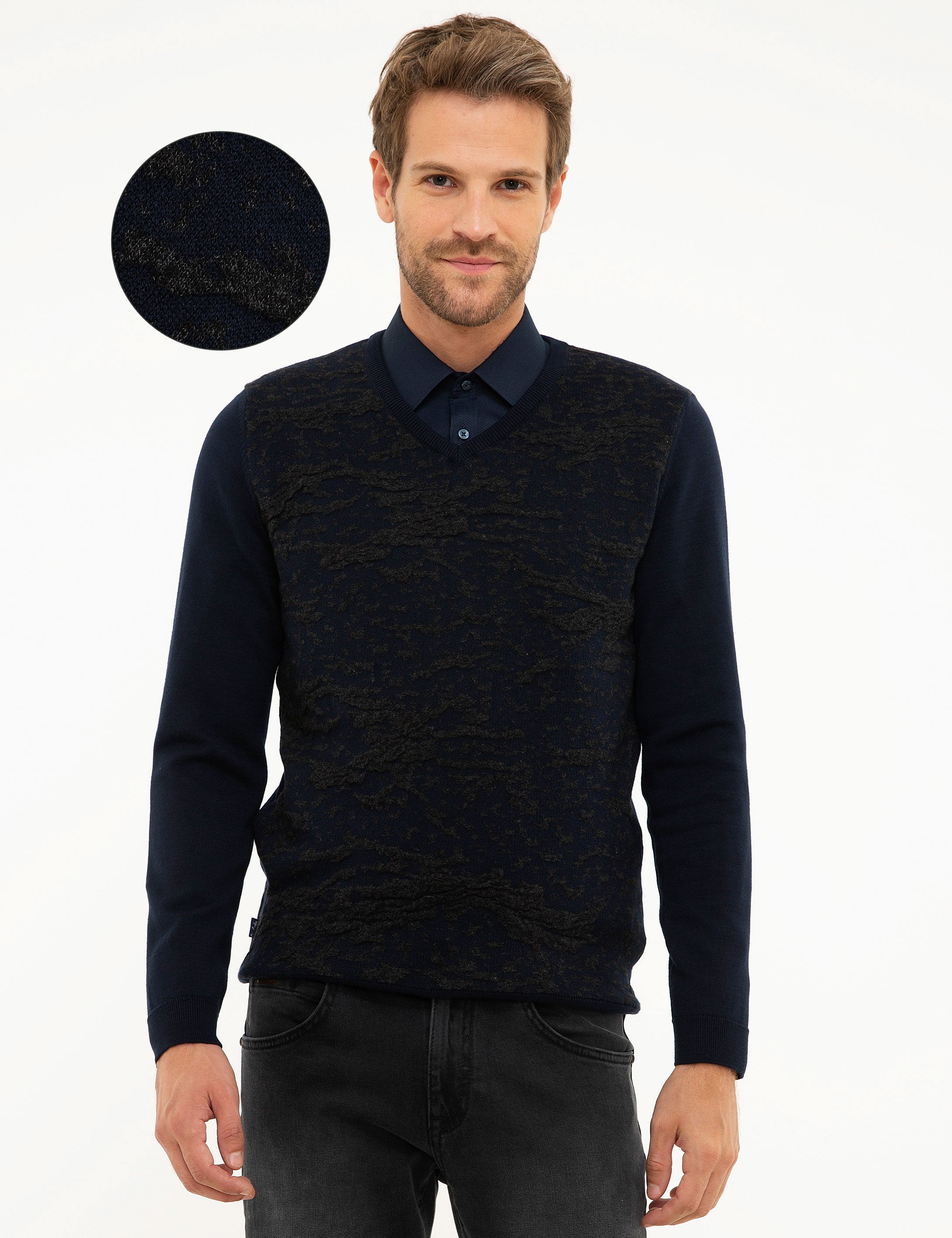 Koyu Lacivert Slim Fit Kazak