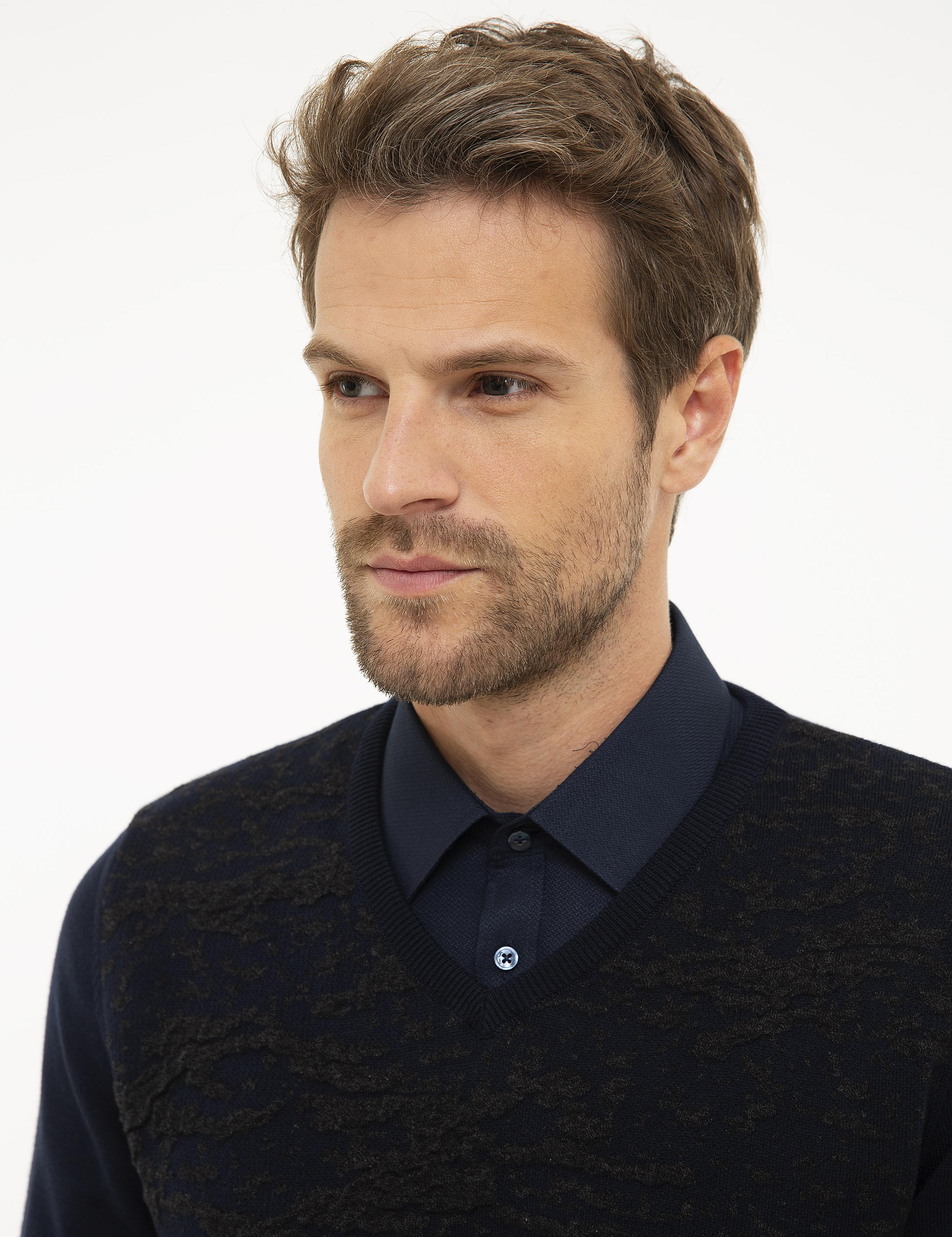 Koyu Lacivert Slim Fit Kazak