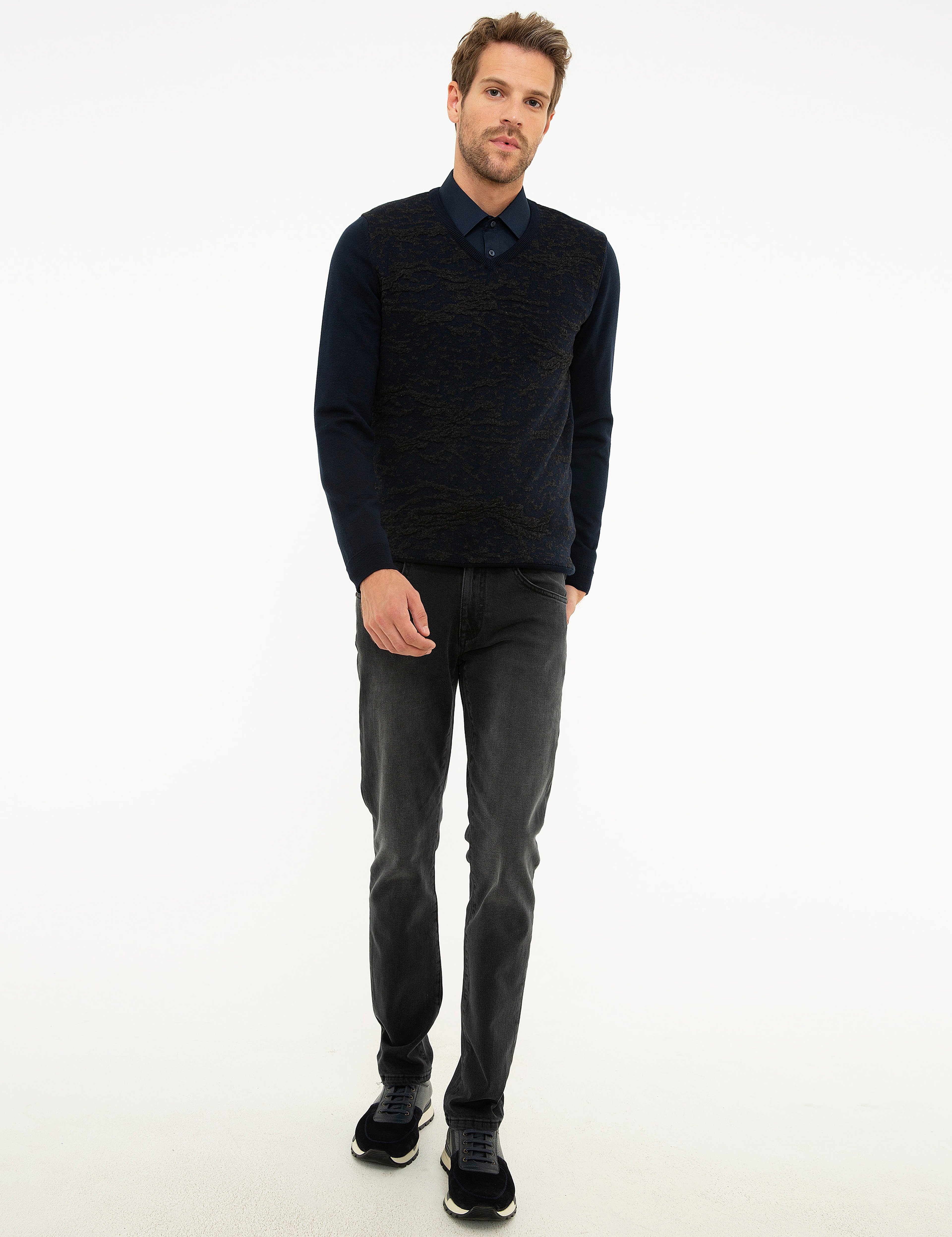 Koyu Lacivert Slim Fit Kazak - Image 5