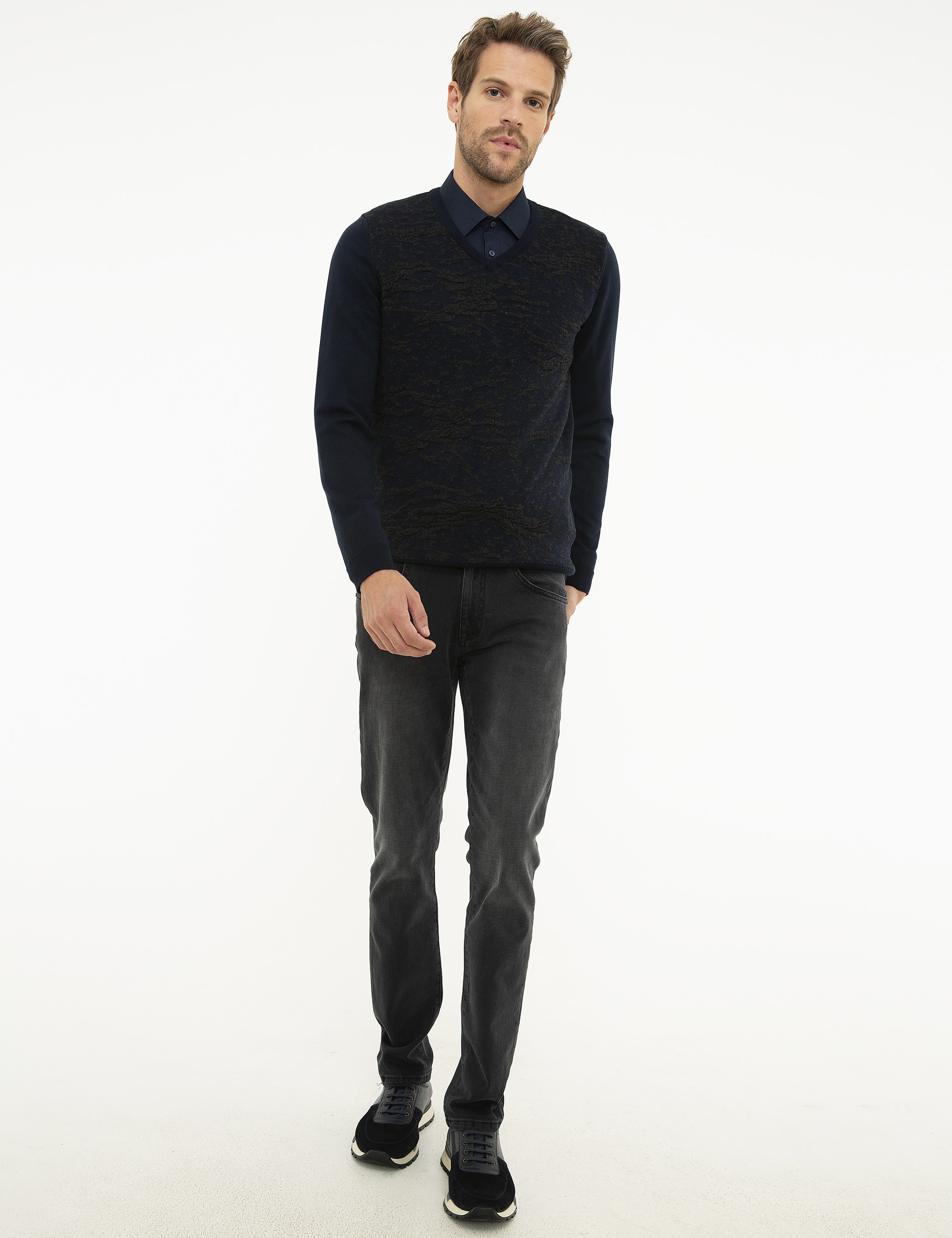 Koyu Lacivert Slim Fit Kazak