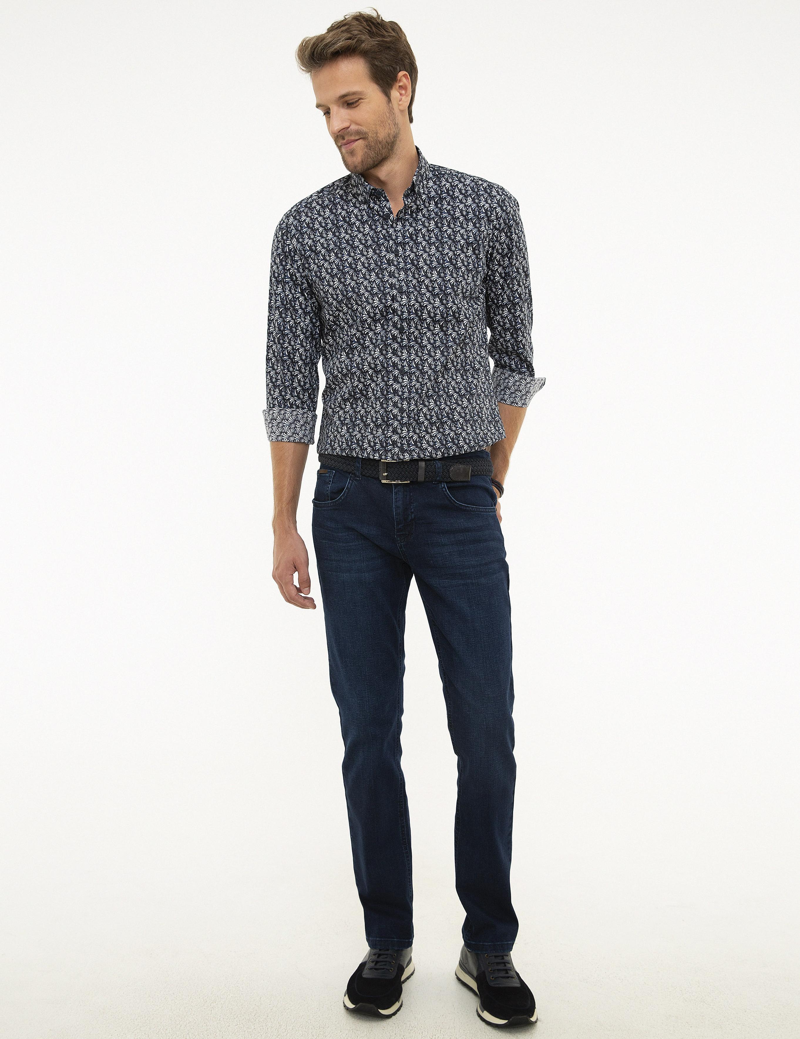 Lacivert Slim Fit Uzun Kollu Gömlek