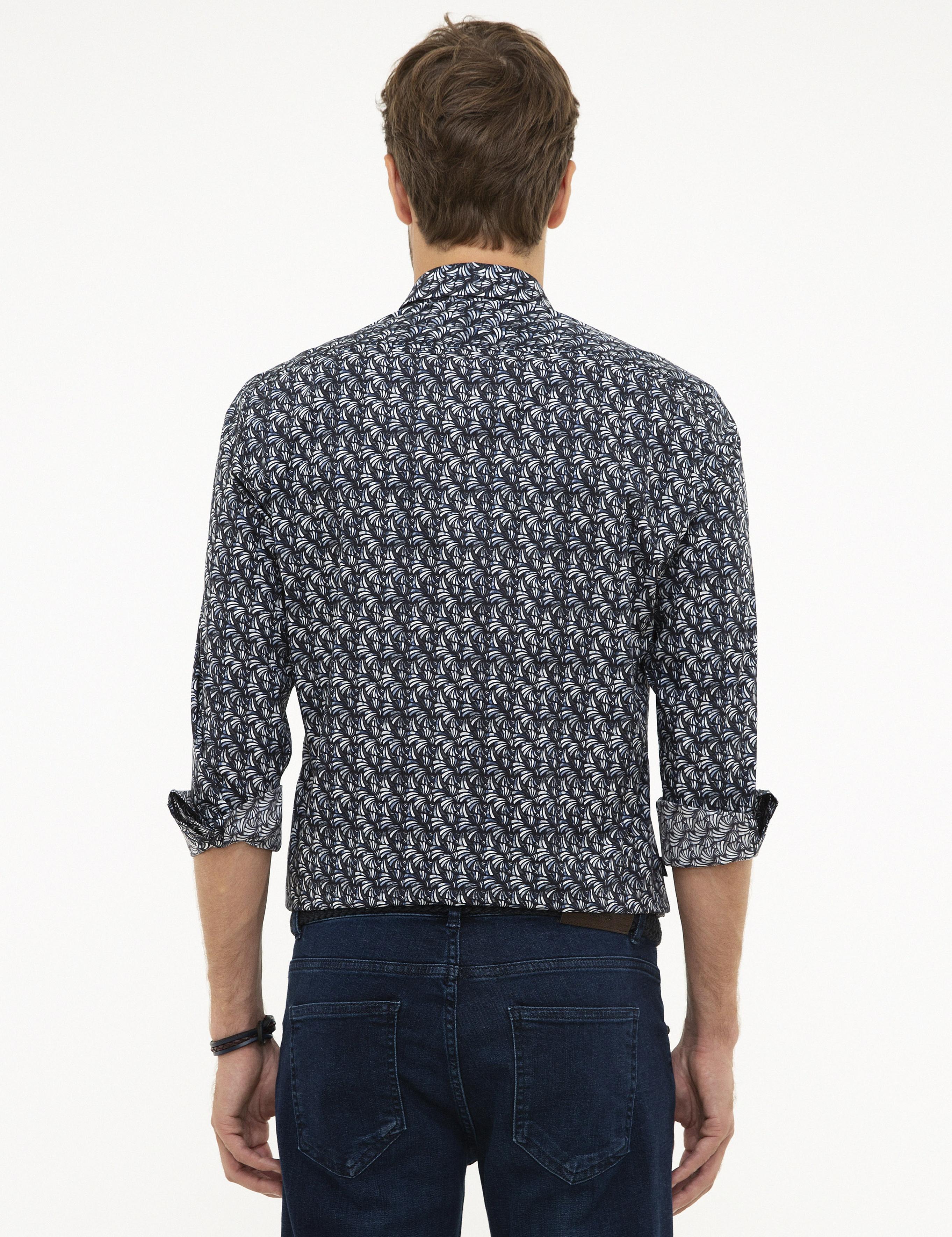 Lacivert Slim Fit Uzun Kollu Gömlek