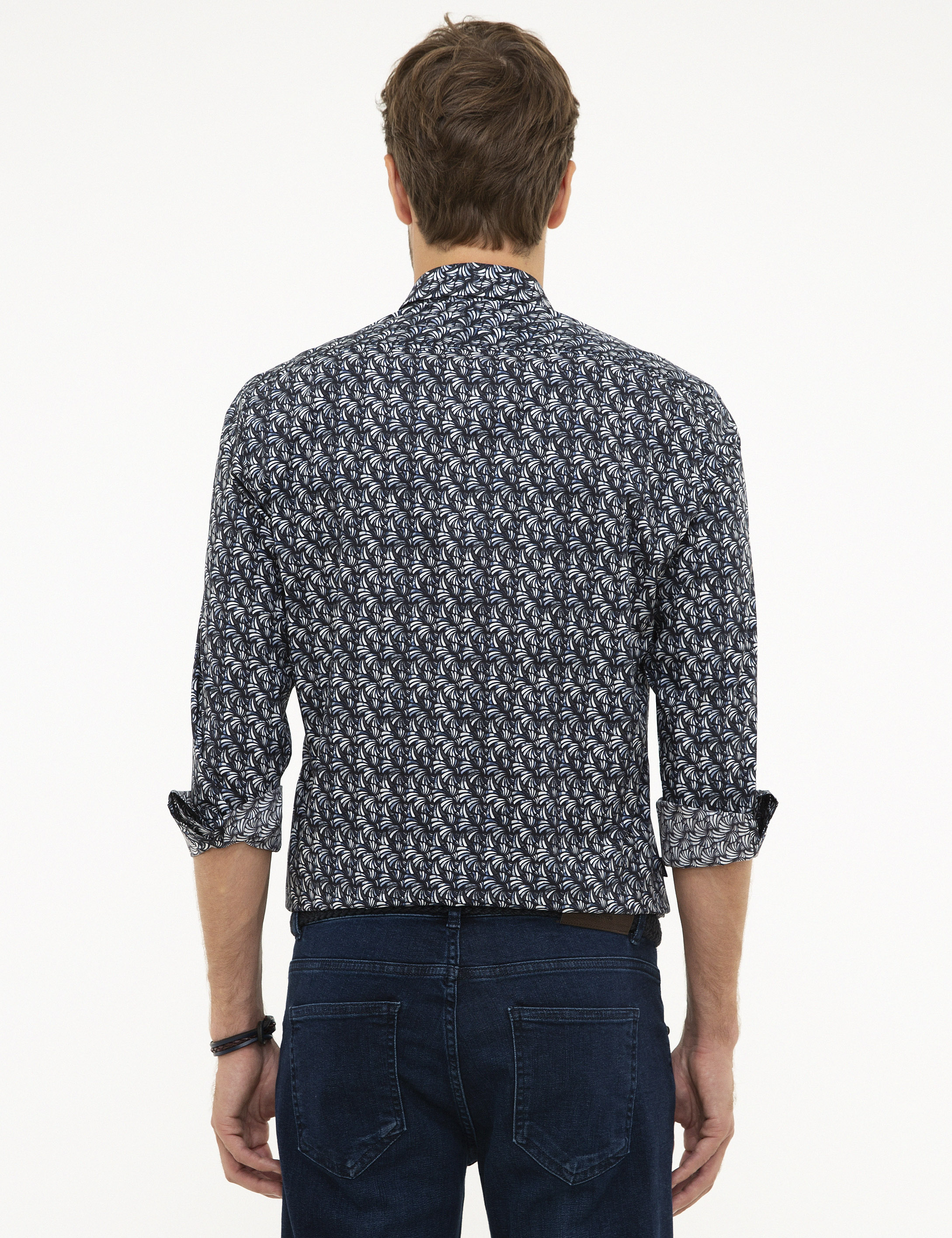 Lacivert Slim Fit Uzun Kollu Gömlek
