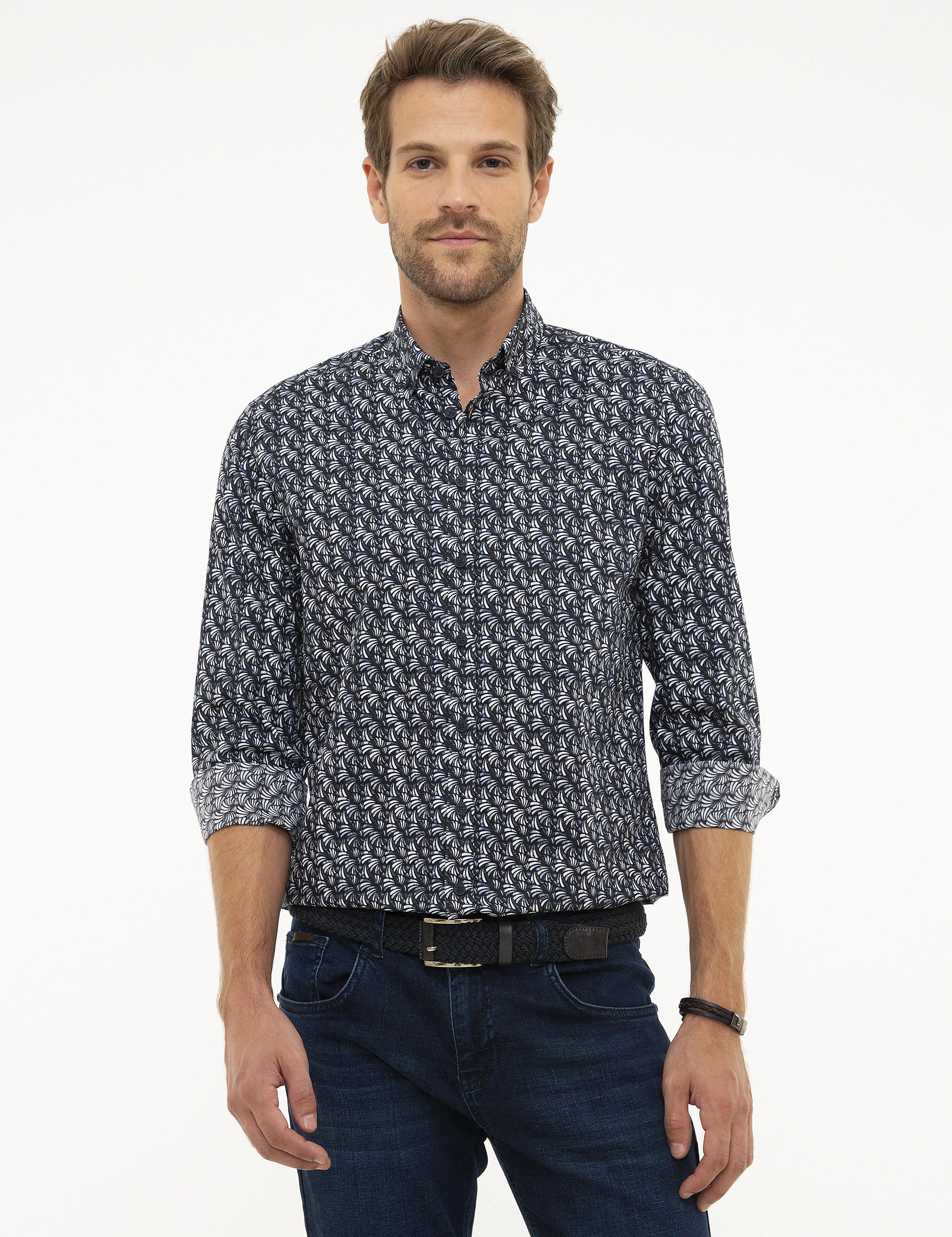 Lacivert Slim Fit Uzun Kollu Gömlek