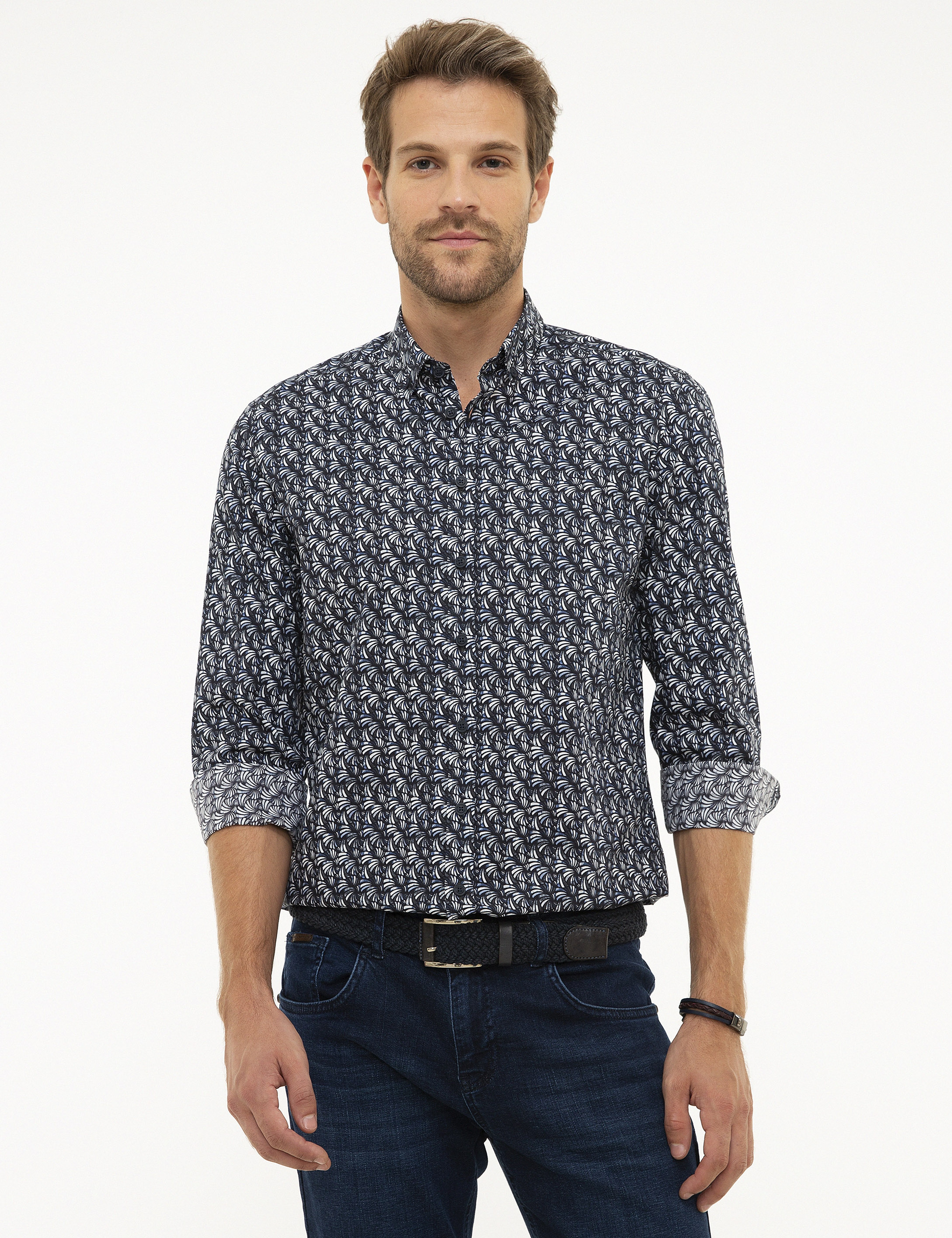 Lacivert Slim Fit Uzun Kollu Gömlek