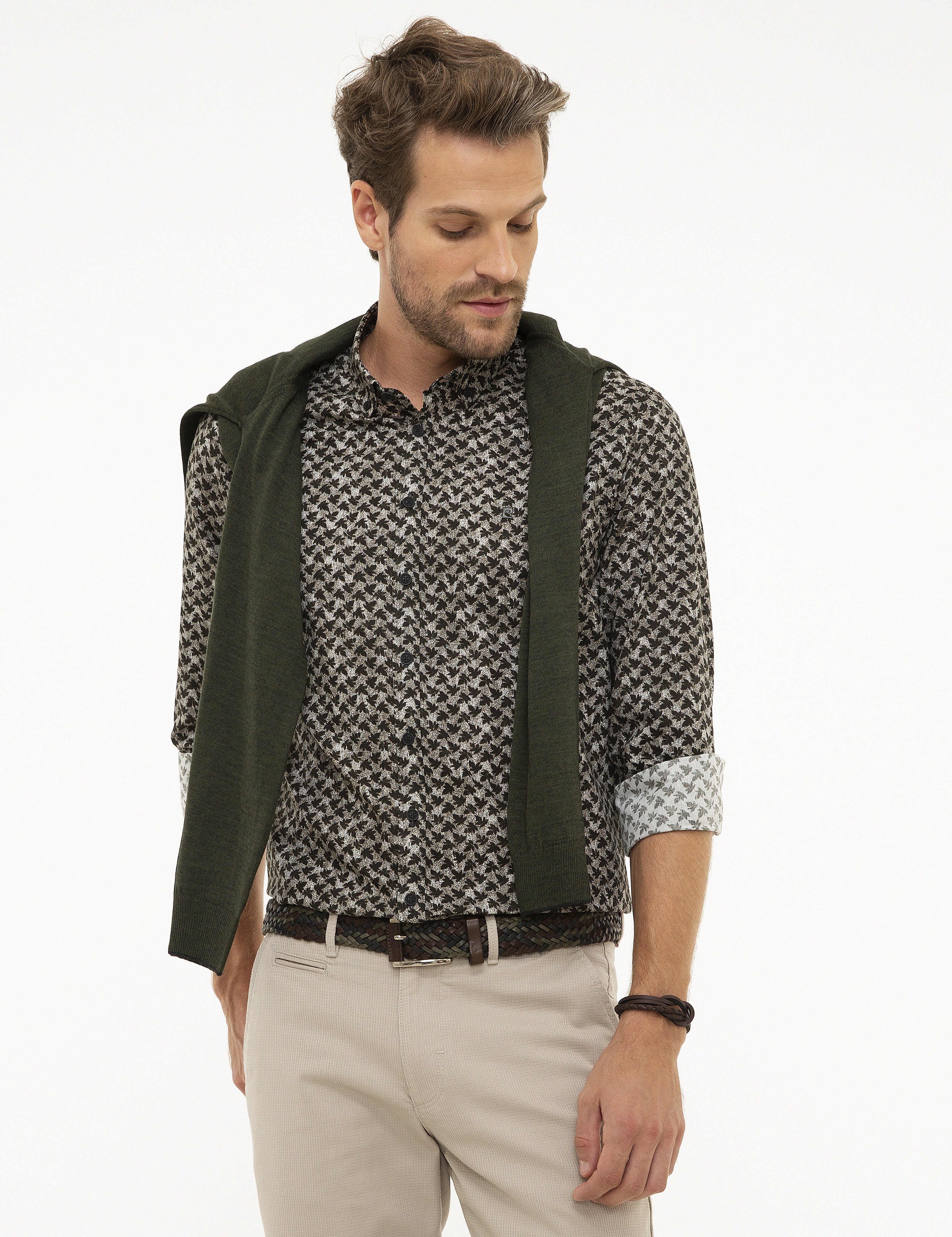 Koyu Yeşil Slim Fit Gömlek - Image 1