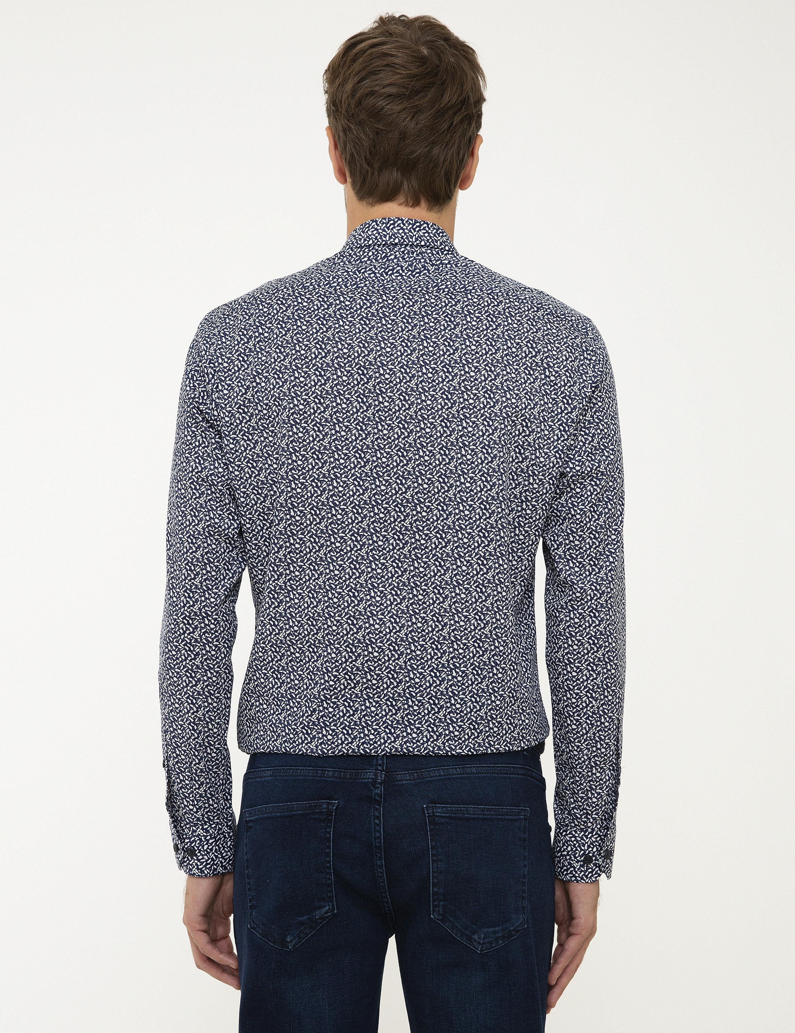 Lacivert Slim Fit Uzun Kollu Gömlek