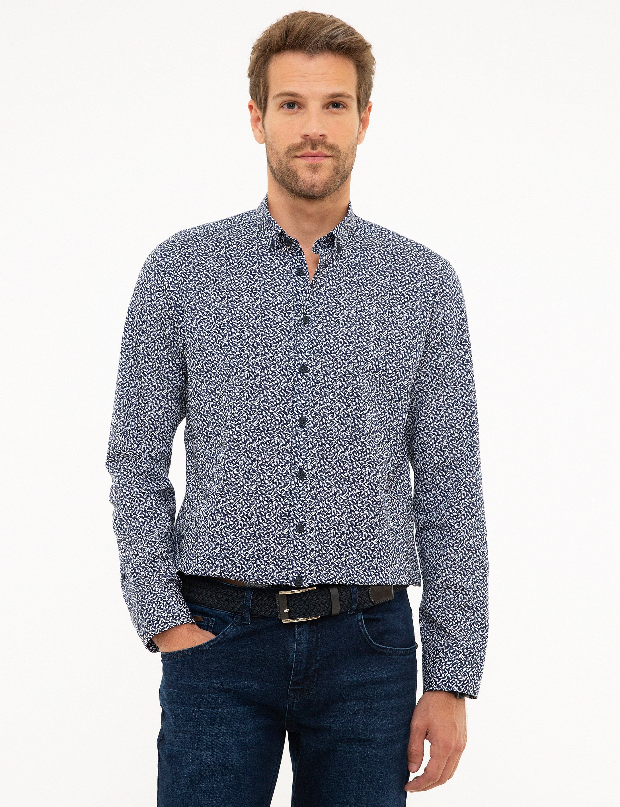Lacivert Slim Fit Uzun Kollu Gömlek