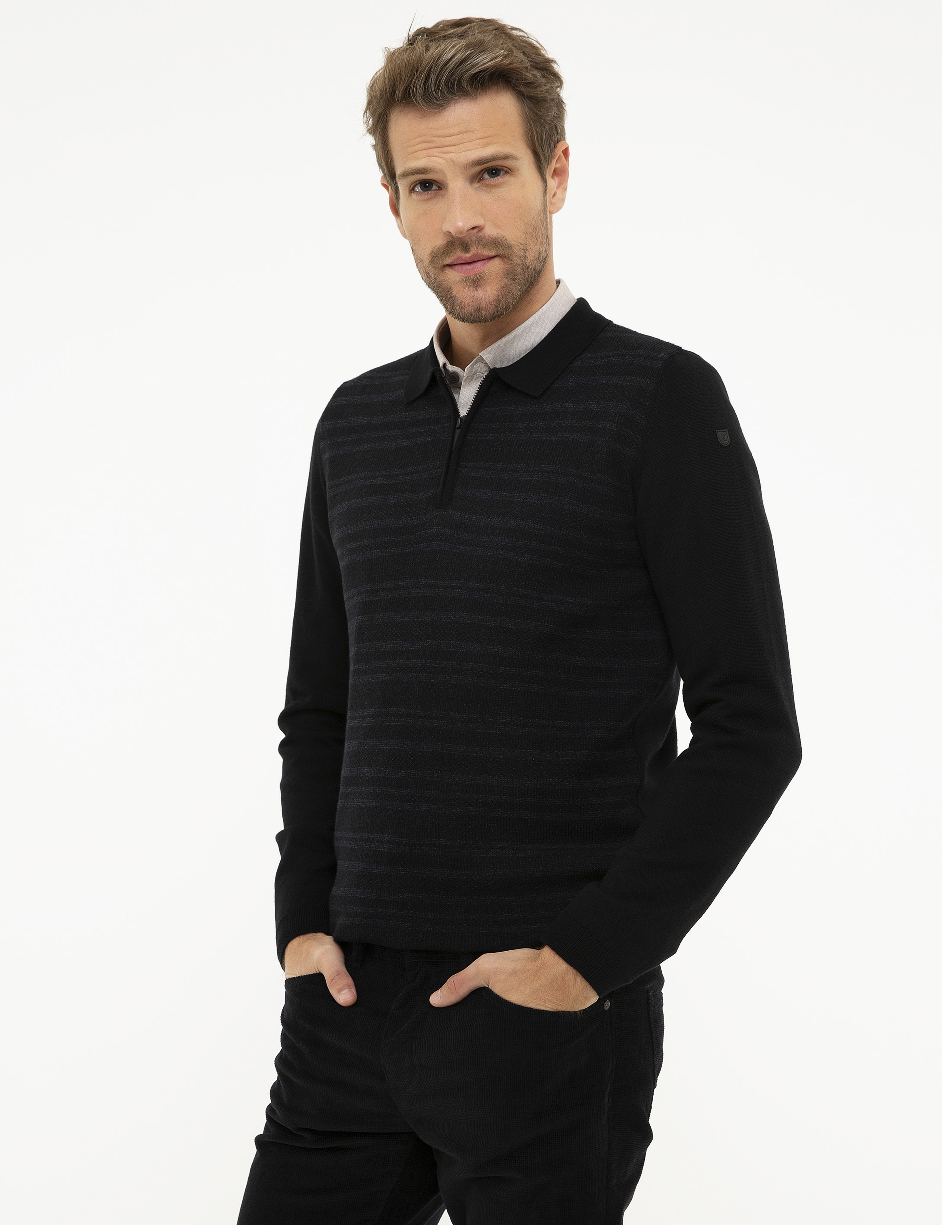 Siyah Slim Fit Triko Kazak - Image 3