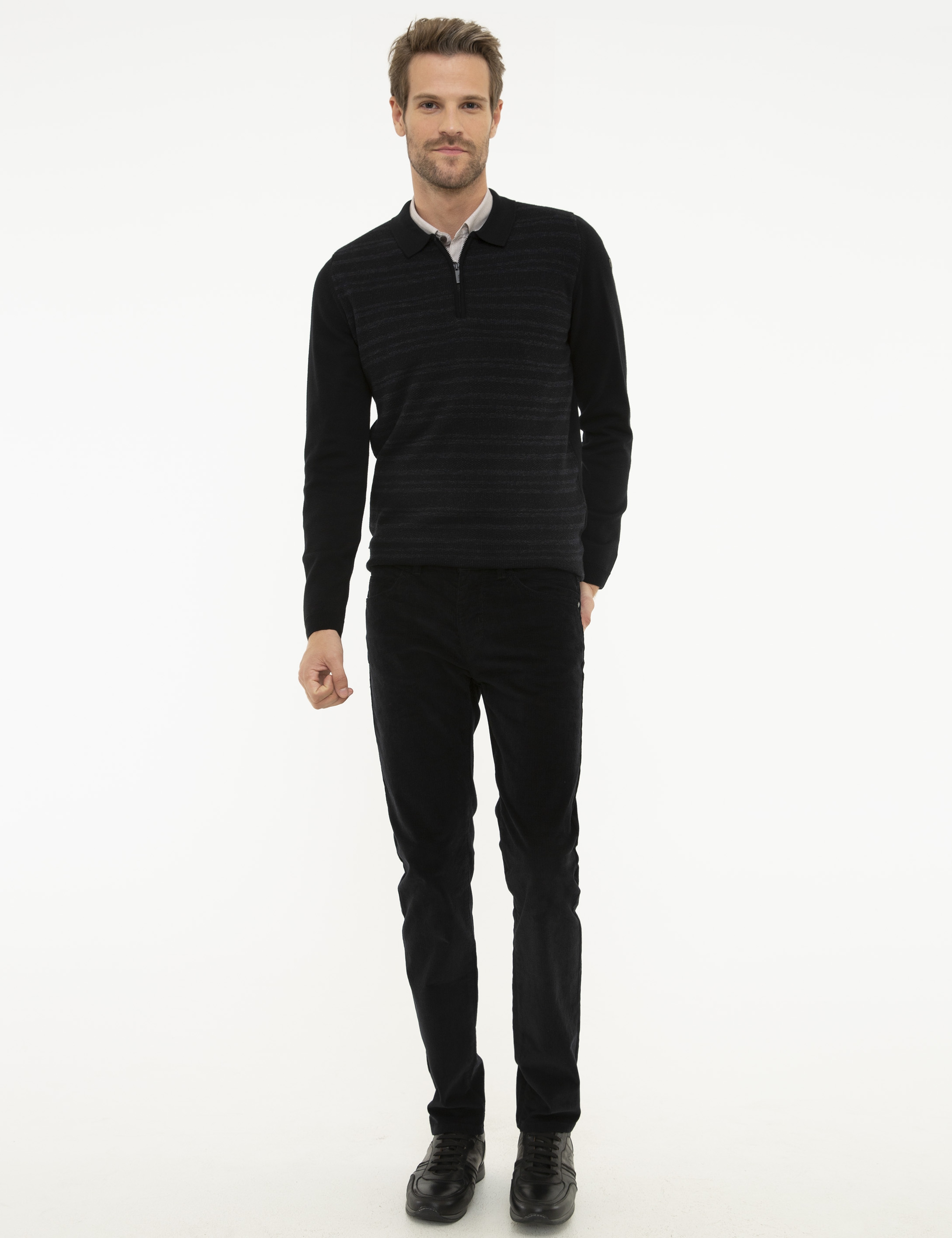 Siyah Slim Fit Triko Kazak - Image 5