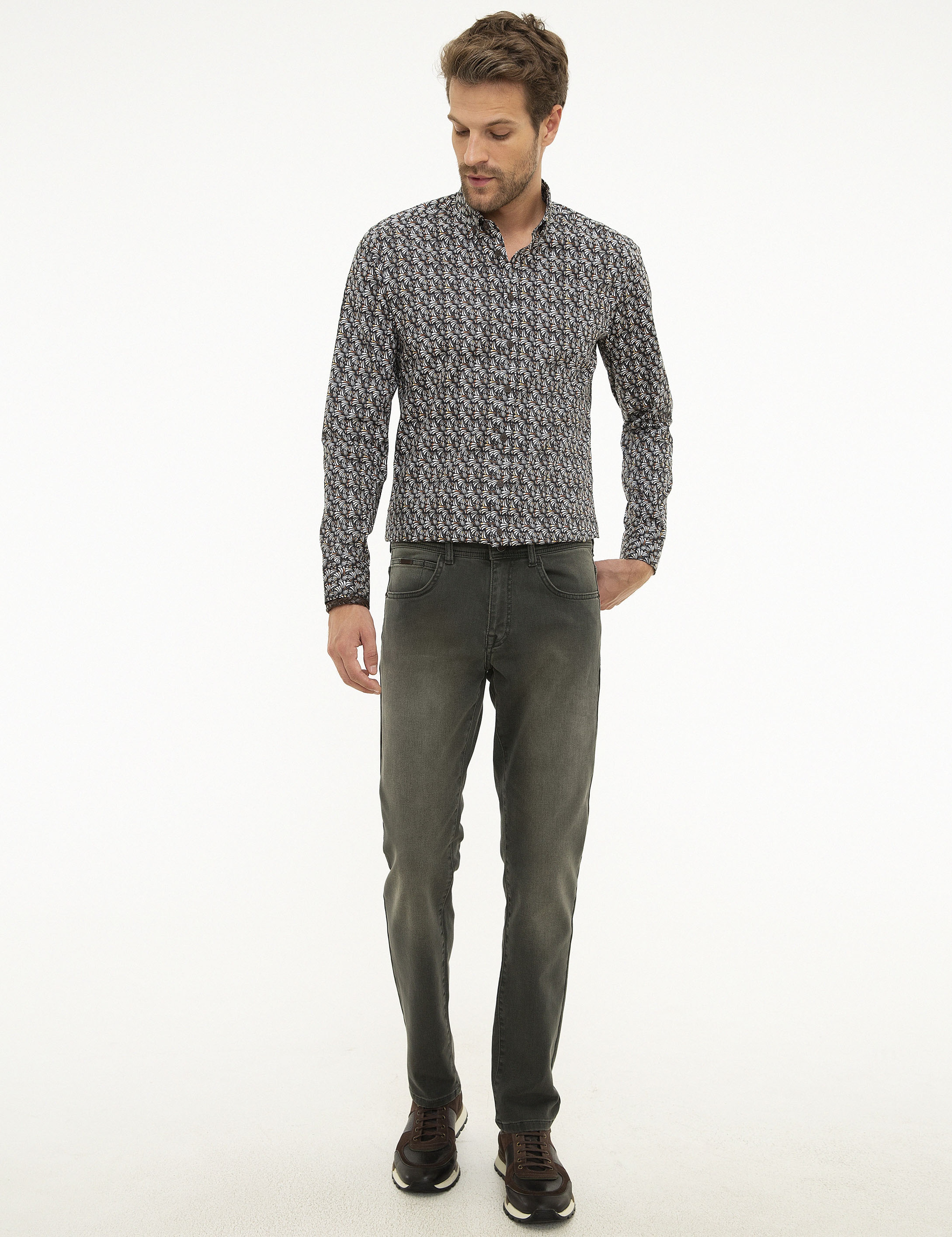 Kahverengi Slim Fit Uzun Kollu Gömlek - Image 4