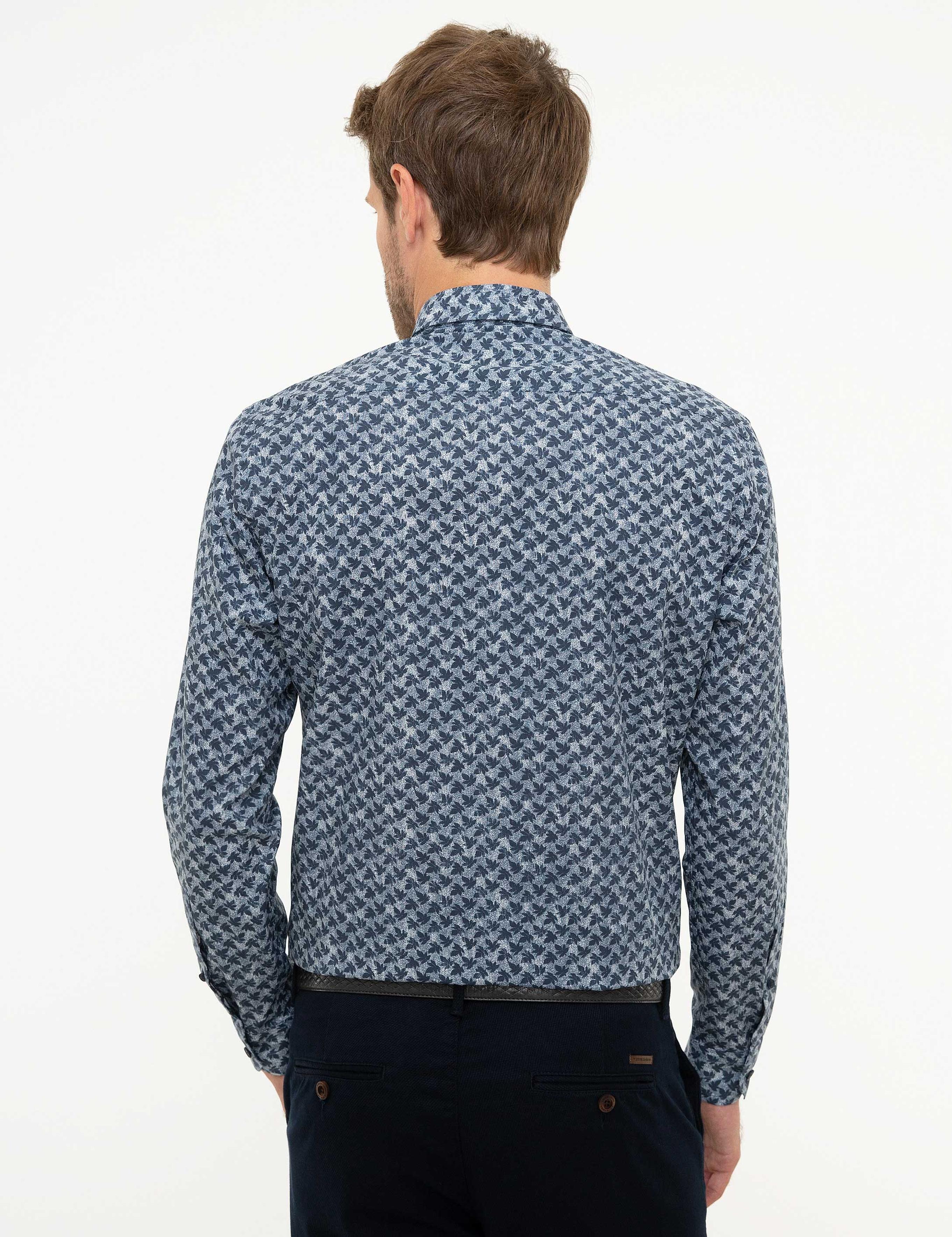 Lacivert Slim Fit Uzun Kollu Gömlek