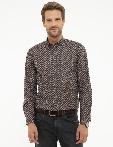 Kahverengi Slim Fit Uzun Kollu Gömlek - 50209565019