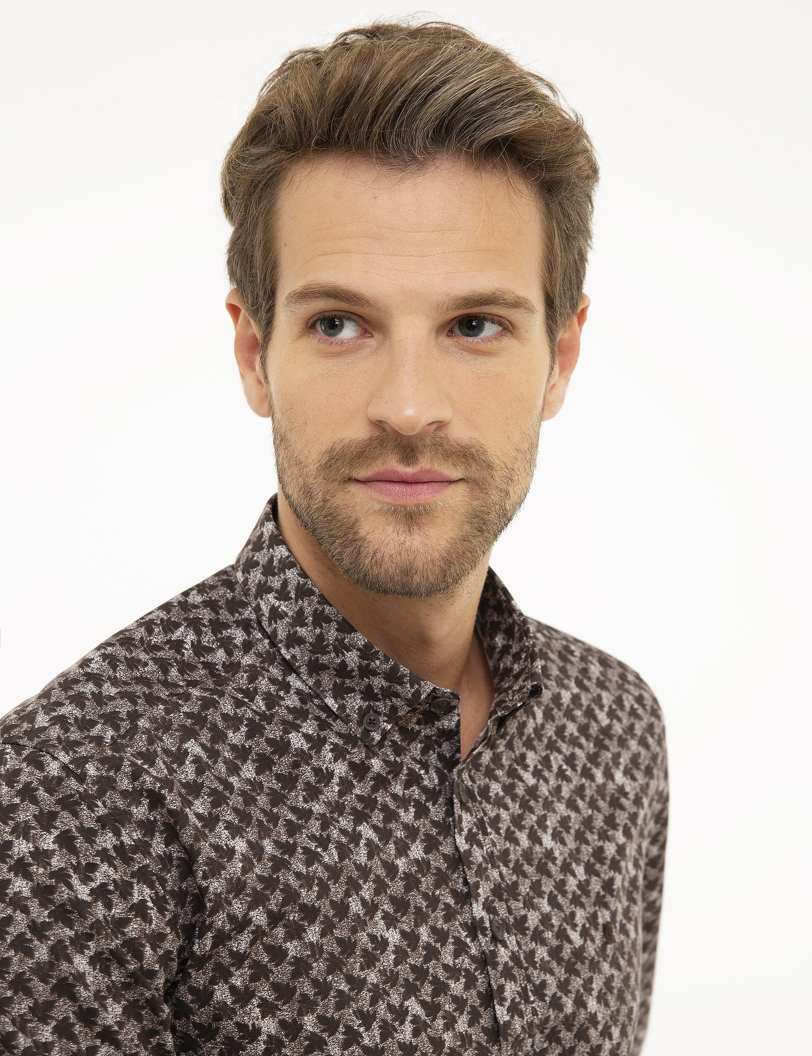 Kahverengi Slim Fit Uzun Kollu Gömlek