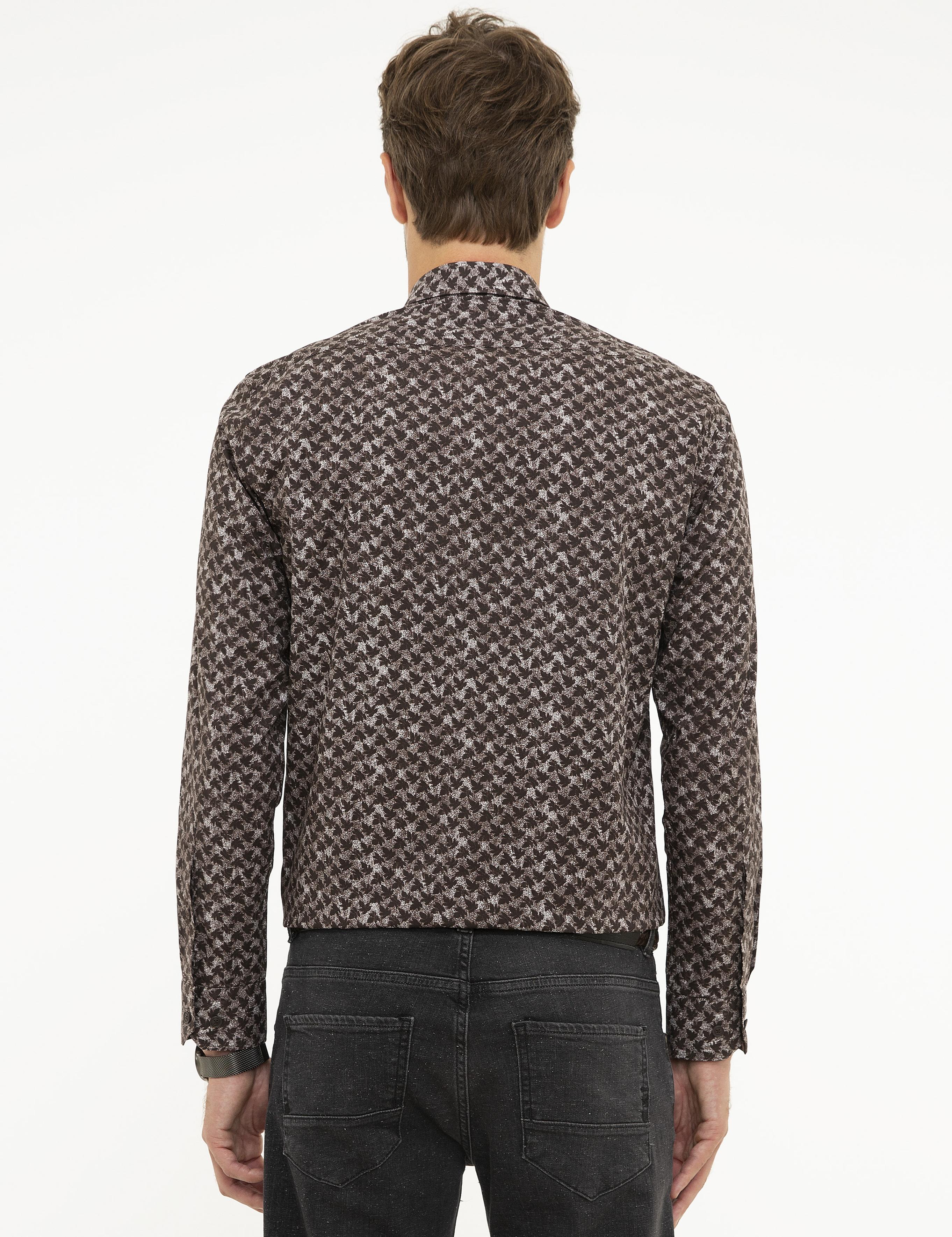 Kahverengi Slim Fit Uzun Kollu Gömlek