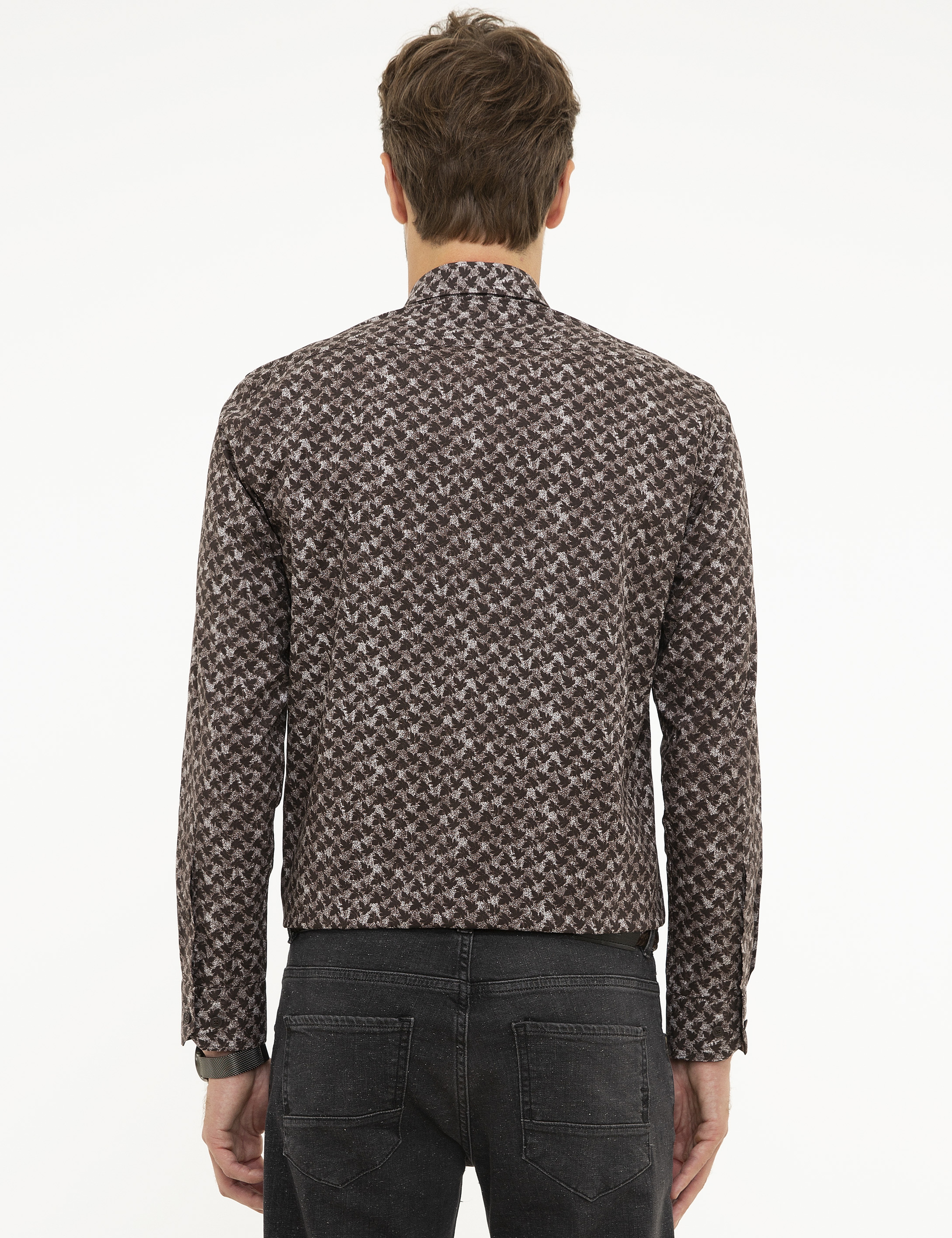 Kahverengi Slim Fit Uzun Kollu Gömlek - Image 3