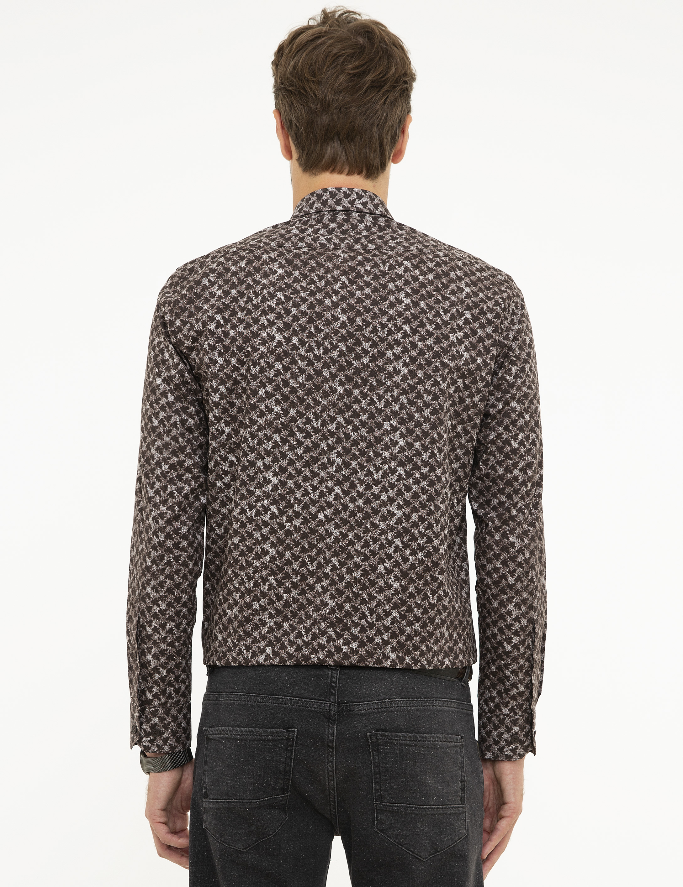 Kahverengi Slim Fit Uzun Kollu Gömlek