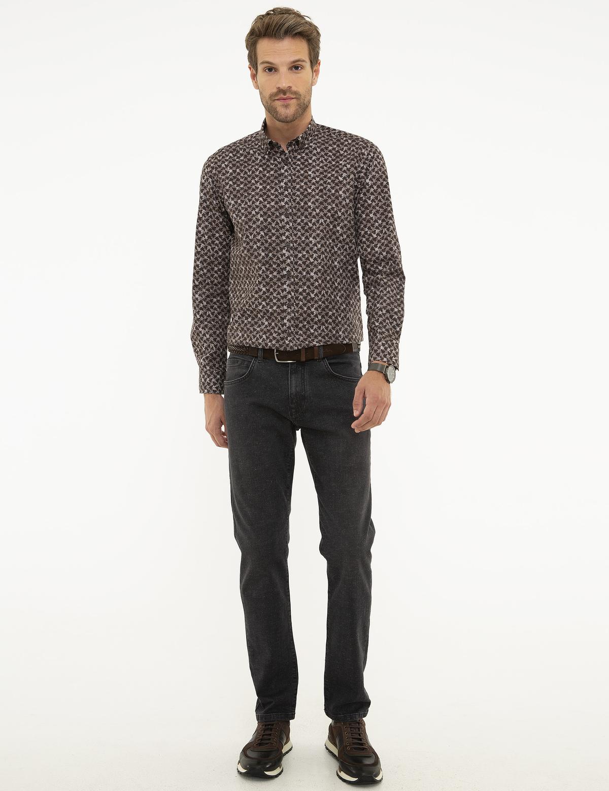 Kahverengi Slim Fit Uzun Kollu Gömlek - 50209565019