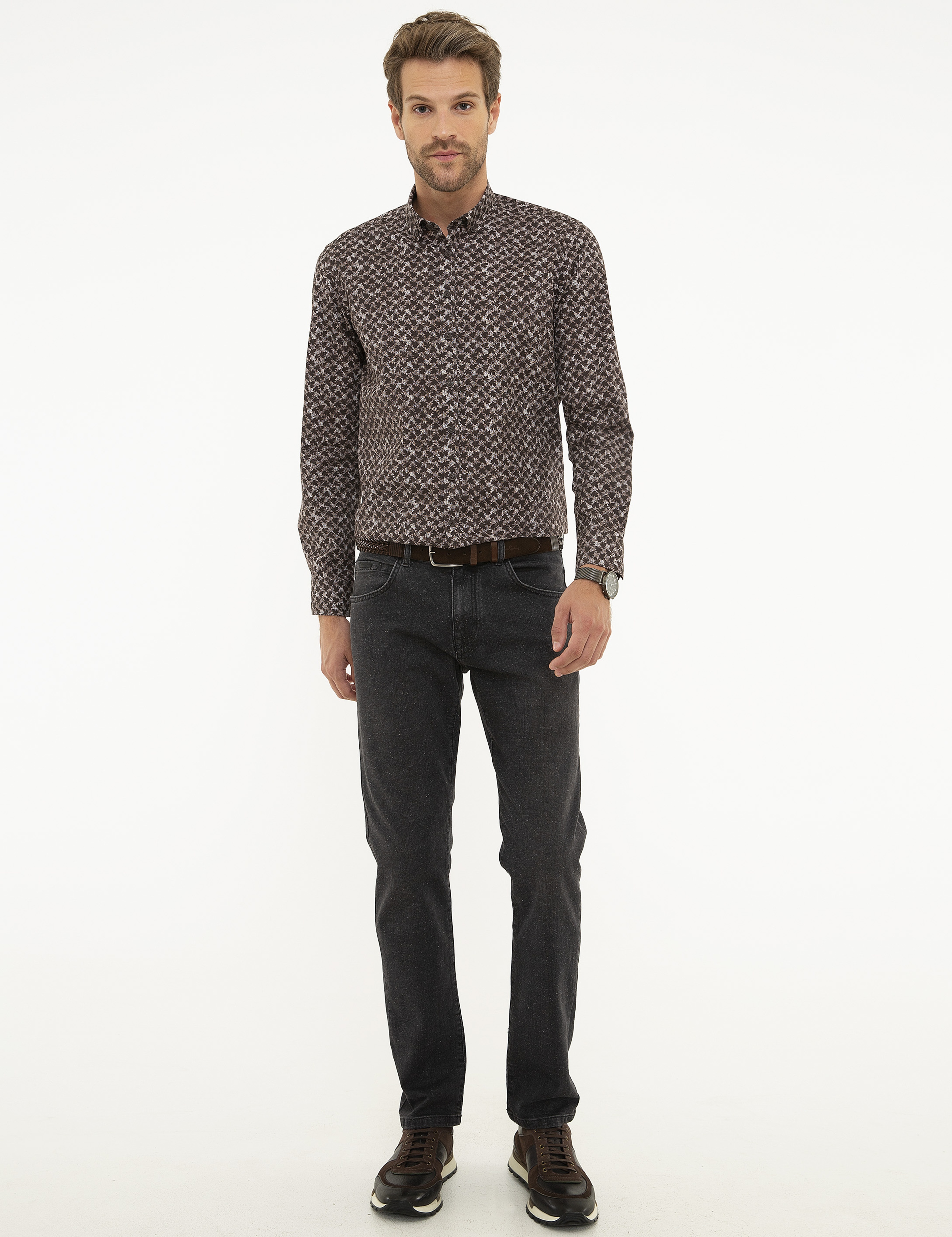 Kahverengi Slim Fit Uzun Kollu Gömlek - Image 4