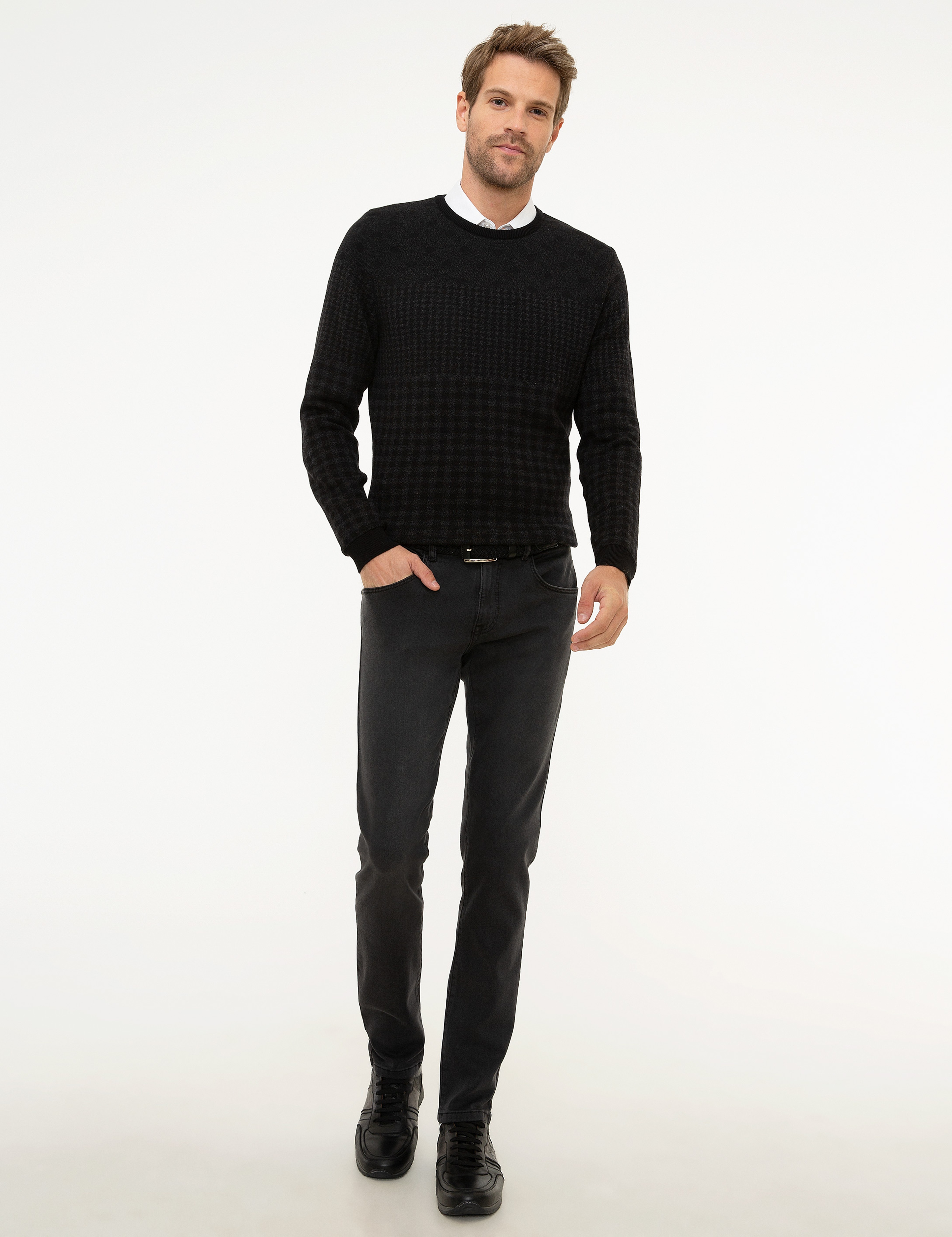 Siyah Slim Fit Triko Kazak - Image 5